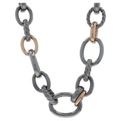 David Yurman Mercer Melange Pave Dia Necklace 18 1/2" Sterling 925 Rose Gold 18k