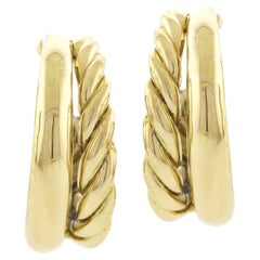 Retro David Yurman Mercer Sculpted Gold Hoop Earrings
