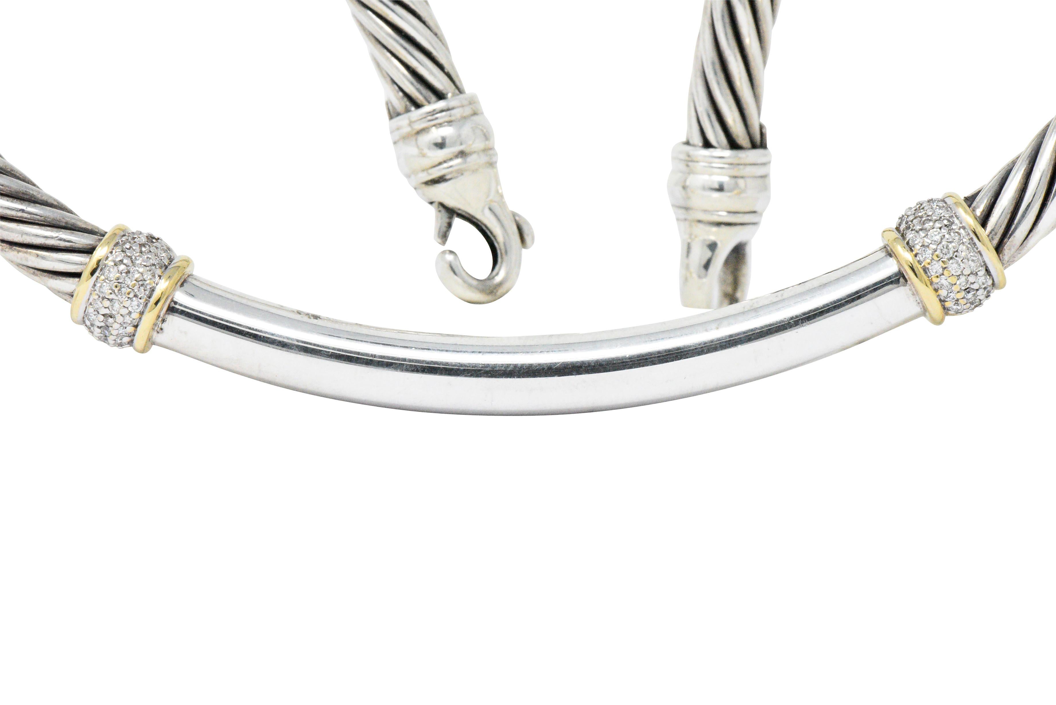 Contemporary David Yurman Metro 0.55 CTW Diamond Sterling Silver 18 Karat Gold Cable Necklace