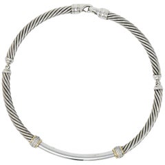 David Yurman Metro 0.55 CTW Diamond Sterling Silver 18 Karat Gold Cable Necklace