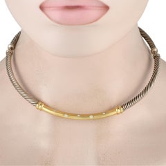David Yurman Metro 14k Yellow Gold and Silver Diamond Necklace