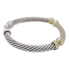 David Yurman Metro, bracciale a cavo in oro giallo 14k e argento sterling con diamanti