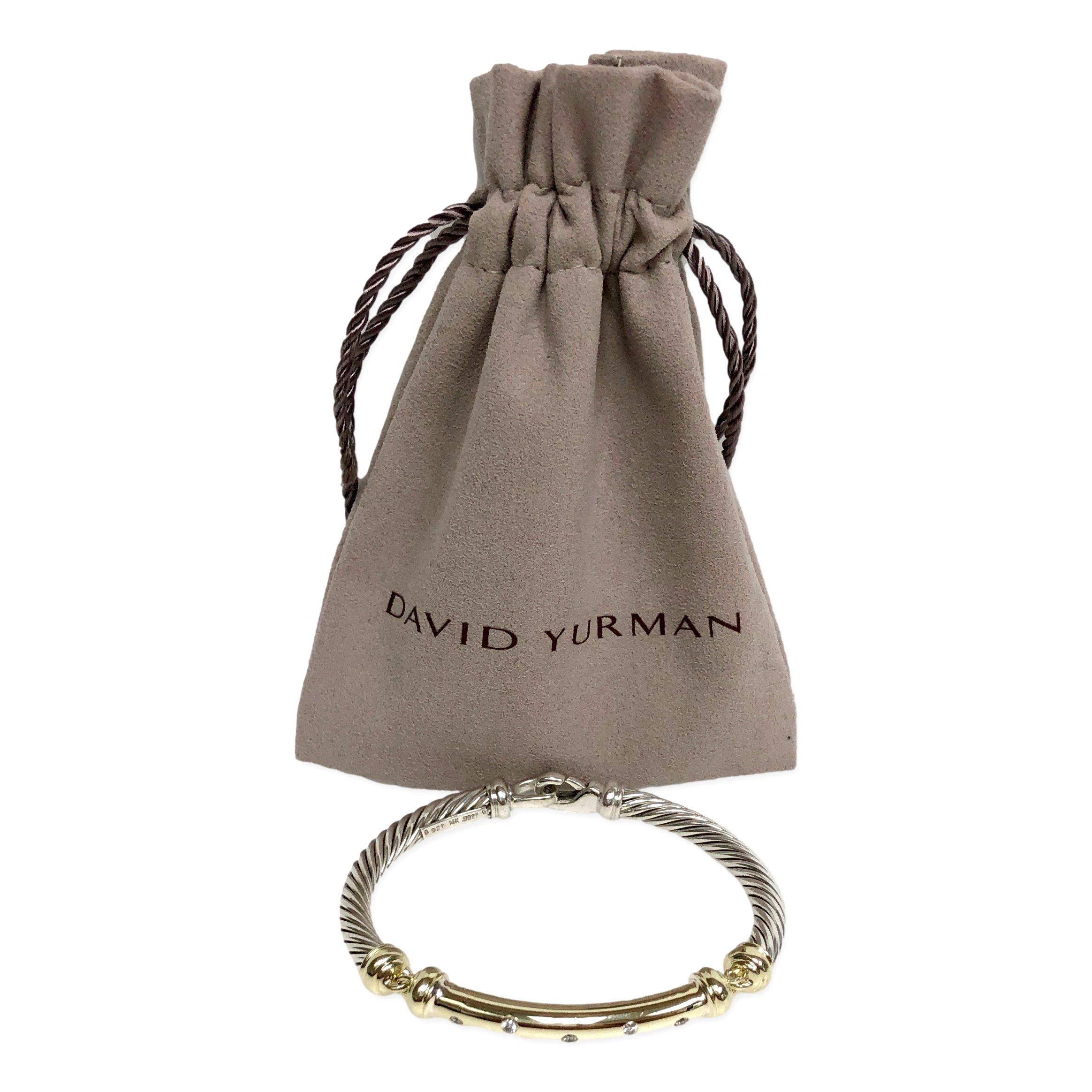 David Yurman Metro 14k Yellow Gold Sterling Silver Diamond Cable Bracelet In Good Condition In New York, NY