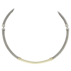 David Yurman Metro Bar Necklace Sterling Silver and 14 Karat Yellow Gold Choker