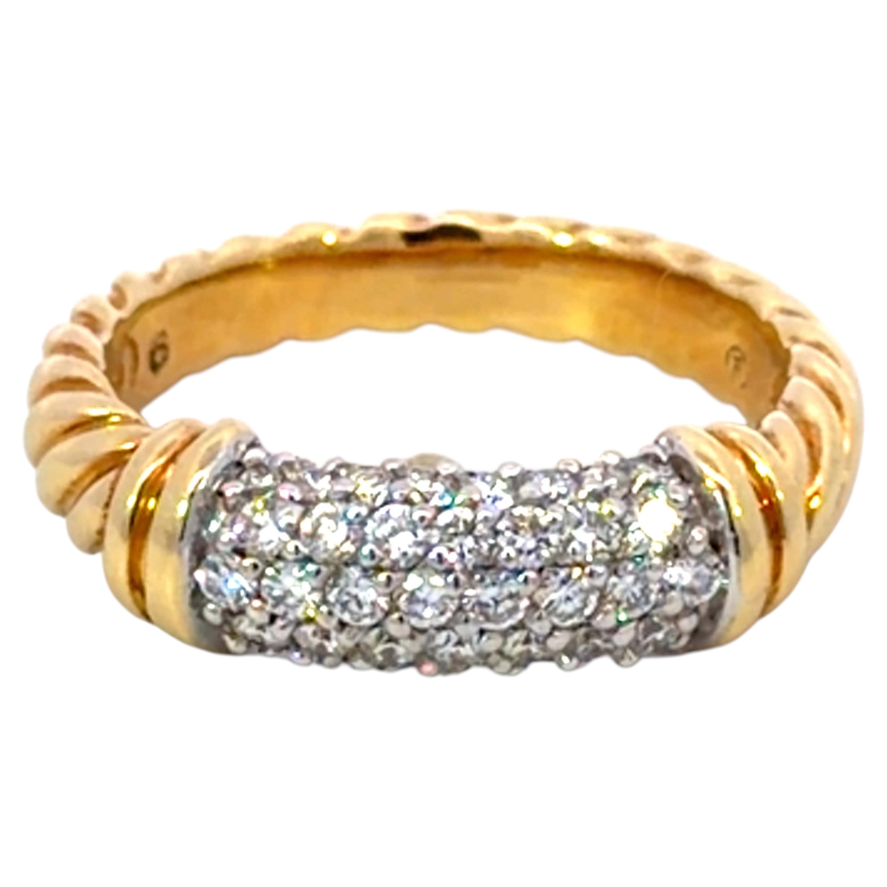 David Yurman Metro Cable Diamond Ring 18K Yellow Gold
