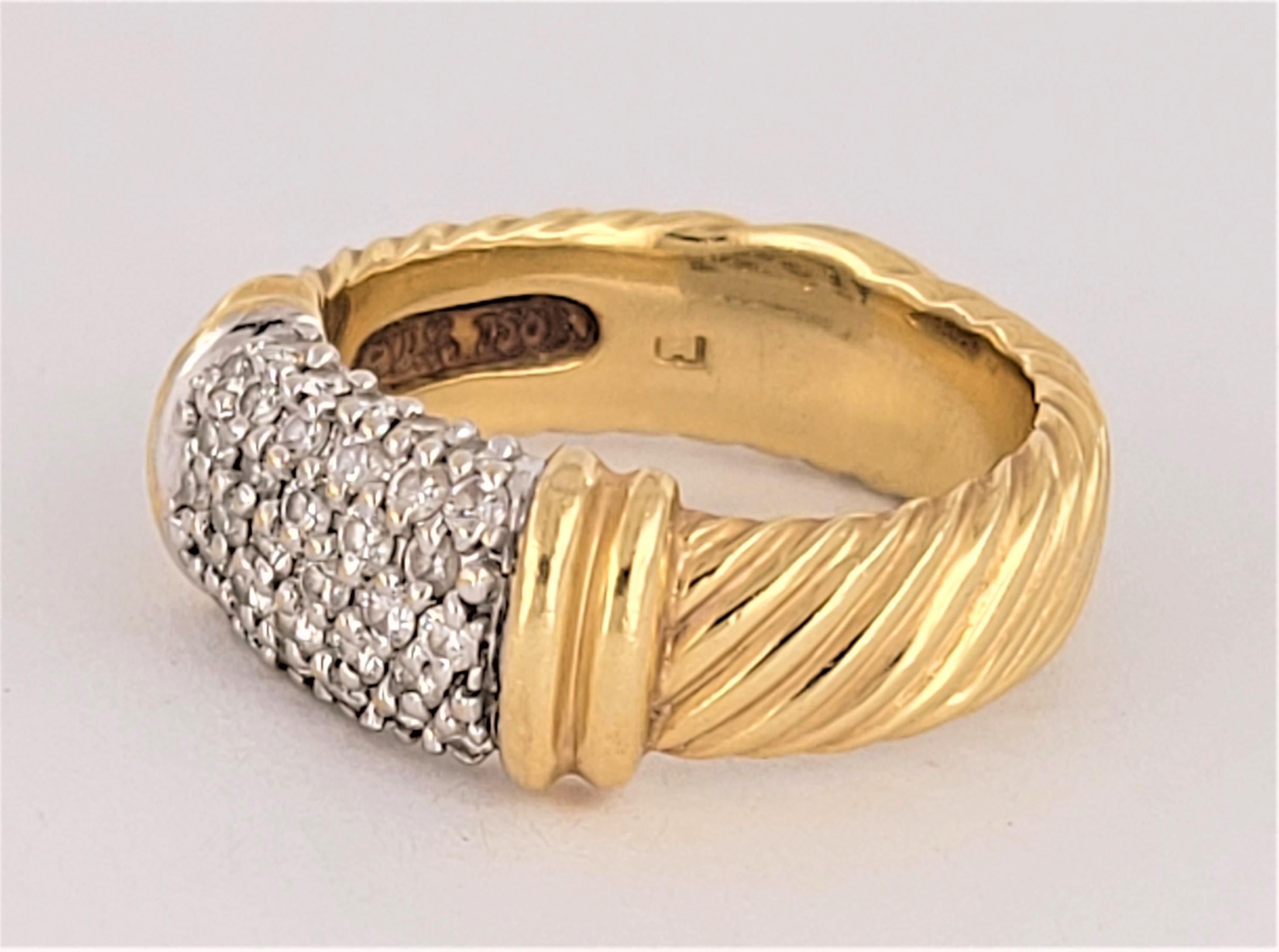 Brand David Yurman
Material: 18K Yellow Gold 
Pave Diamond 
Type Ring 
Ring Size: 6.75
Ring Width: 8mm
Ring Hight: 3.5mm
Shank of the ring is 6mm
Ring weight: 10.7gr
Total carat weight of approximately: 1.00cts
Diamond Clarity:VS1
Color Grade: