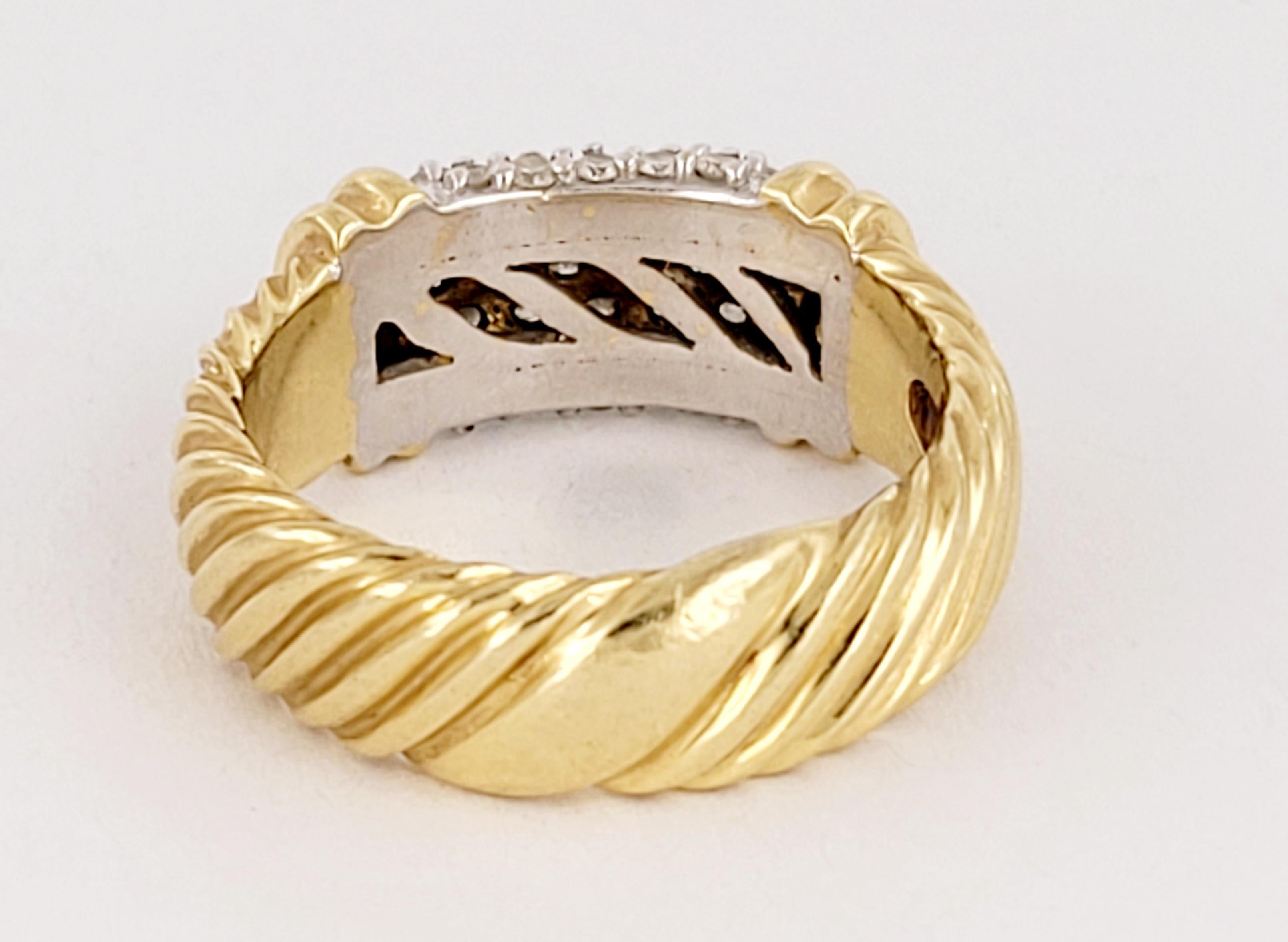 David Yurman Metro Cable Ring Size 6.75 Pave Diamond 8mm Wide Band 18K Gold In New Condition For Sale In New York, NY