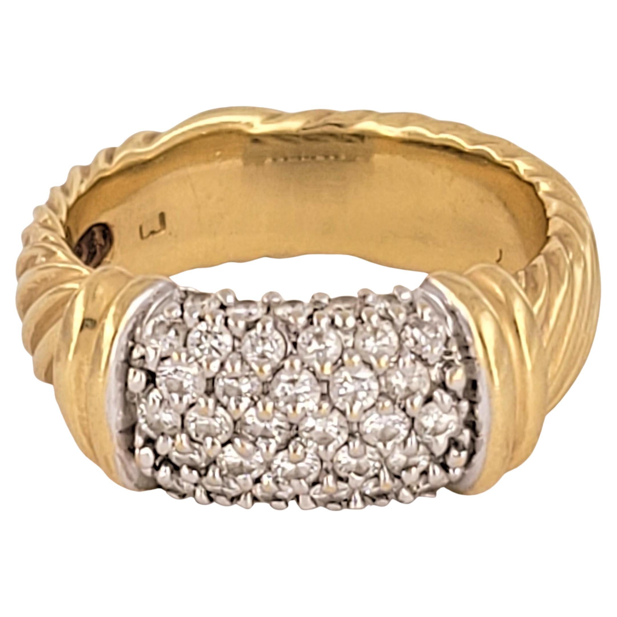 David Yurman Metro Cable Ring Size 6.75 Pave Diamond 8mm Wide Band 18K Gold