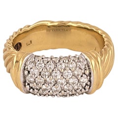 David Yurman Metro Cable Ring Size 6.75 Pave Diamond 8mm Wide Band 18K Gold