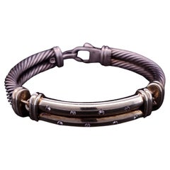 David Yurman Metro Double Cable Diamond Bracelet Sterling Silver 14K Yellow Gold