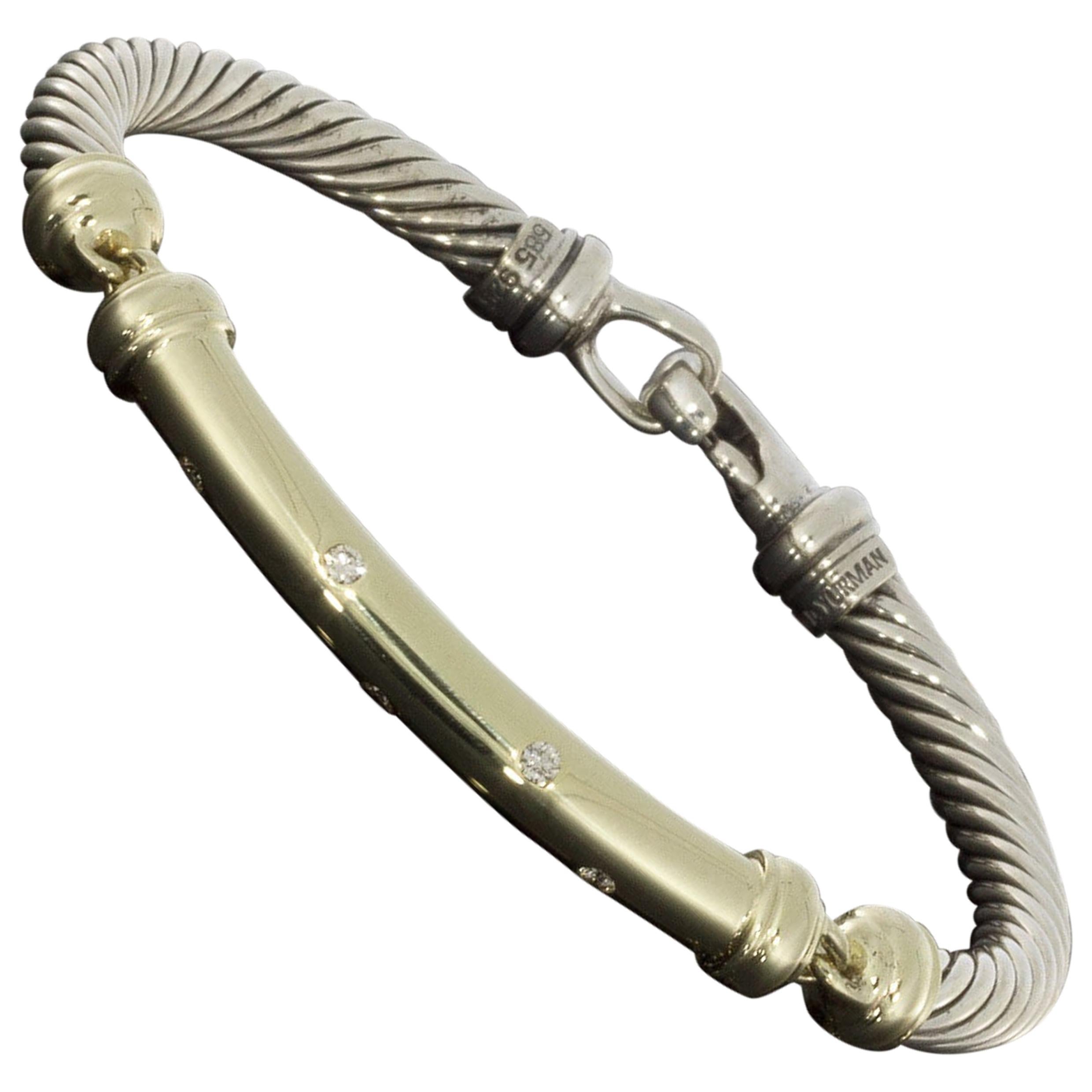 David Yurman Metro Mixed Metals 0.17 Carat Round Diamond Chain Bracelets