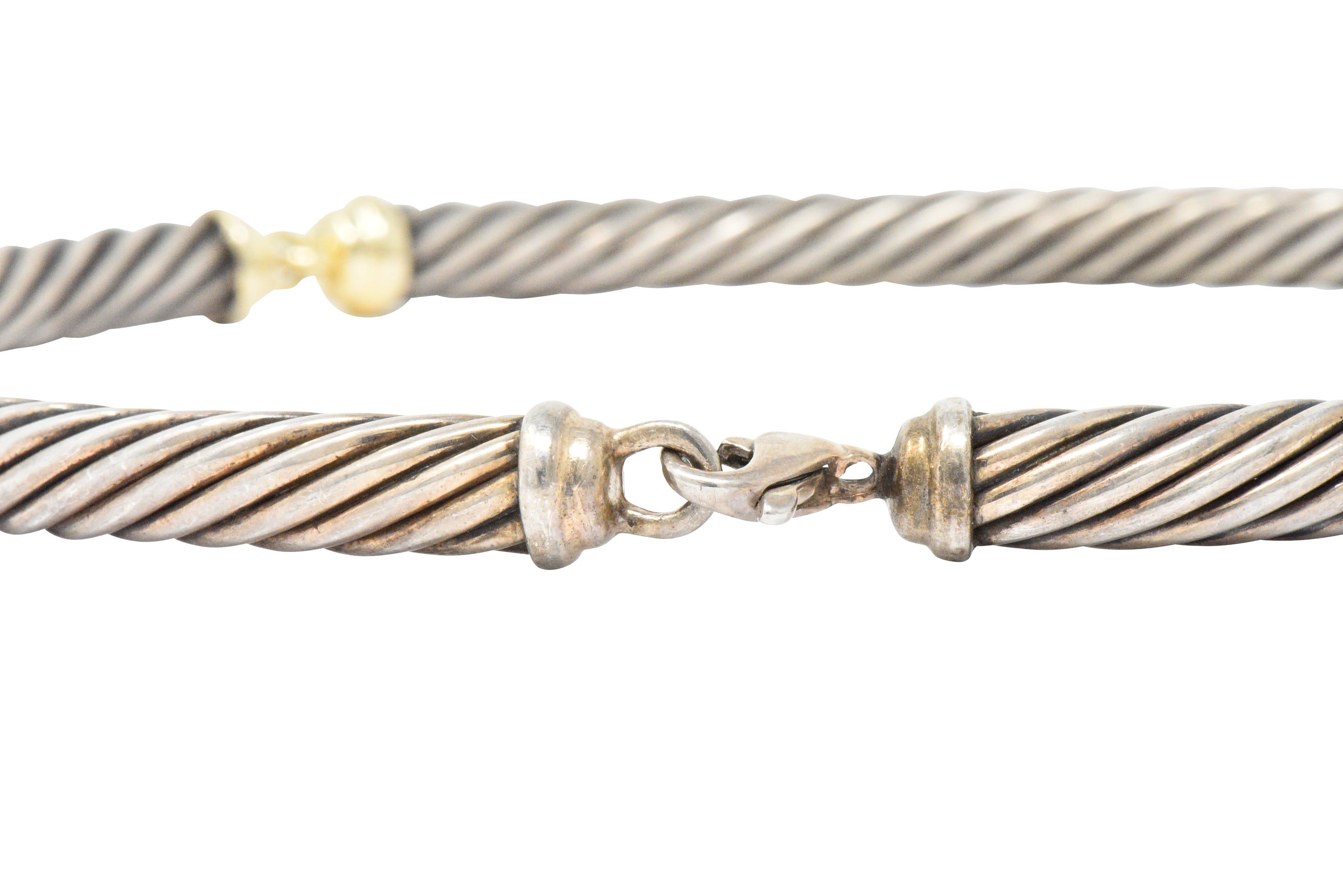 David Yurman Metro Sterling Silver 14 Karat Gold Cable Necklace In Excellent Condition In Philadelphia, PA