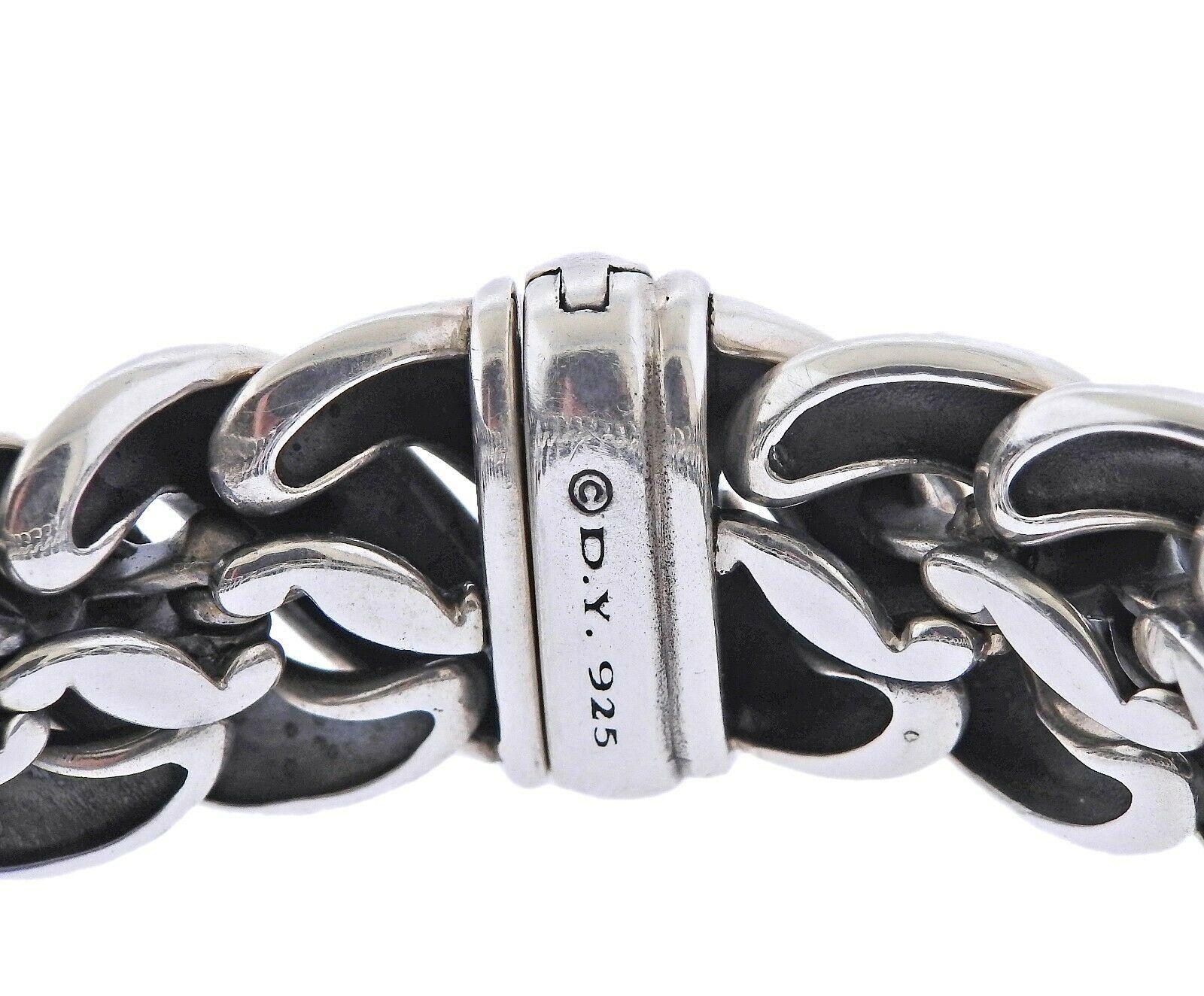 David Yurman Mitternachtsmelange Schwarzer Diamant Silber Geformtes Kabelarmband (Rundschliff) im Angebot