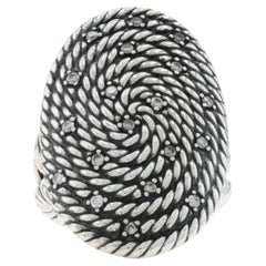David Yurman Midnight Melange Cable Coil Diamond Cocktail Ring - Sterling 925
