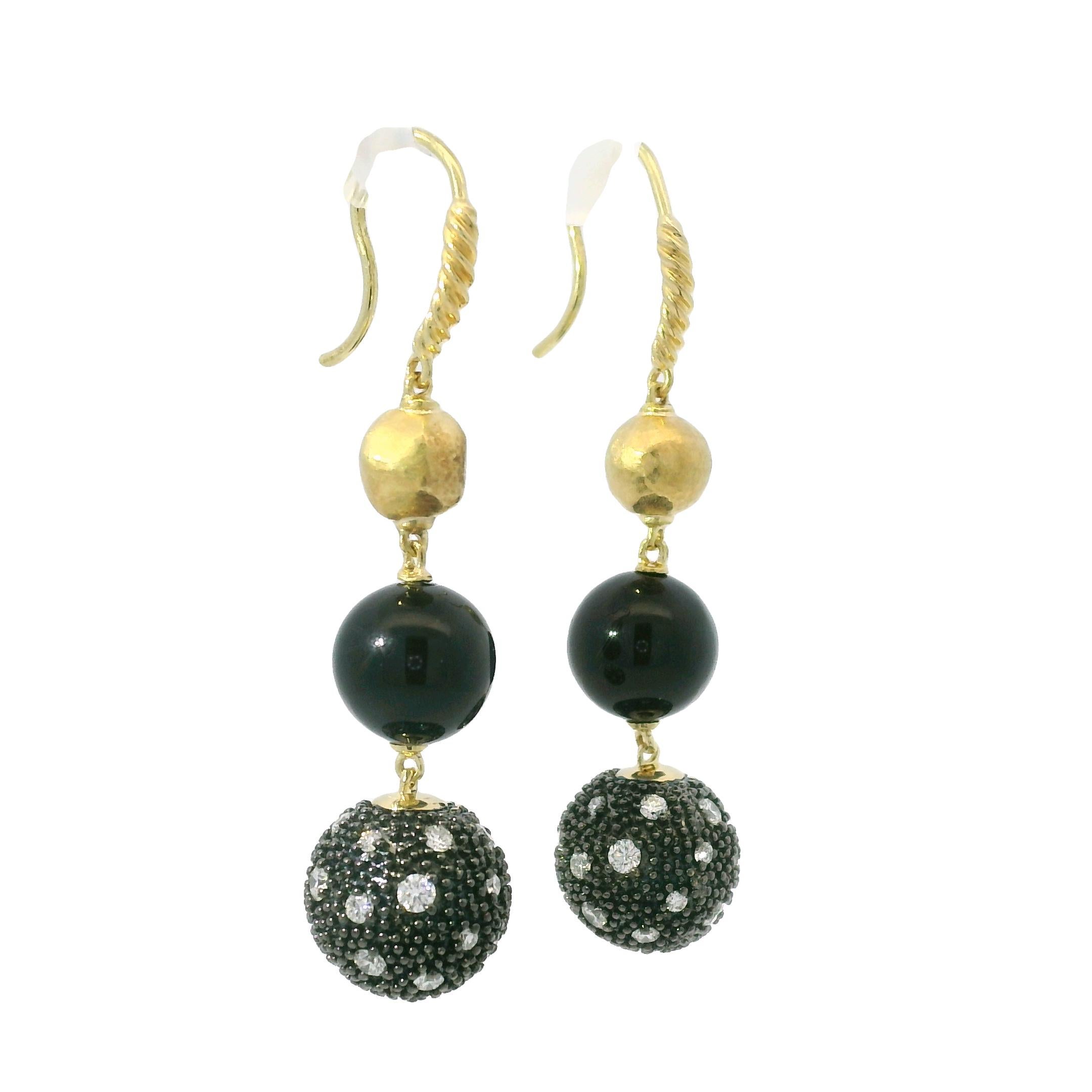 Moderno David Yurman Orecchini a goccia Midnight Melange con diamanti e onice 18 carati In magazzino in vendita