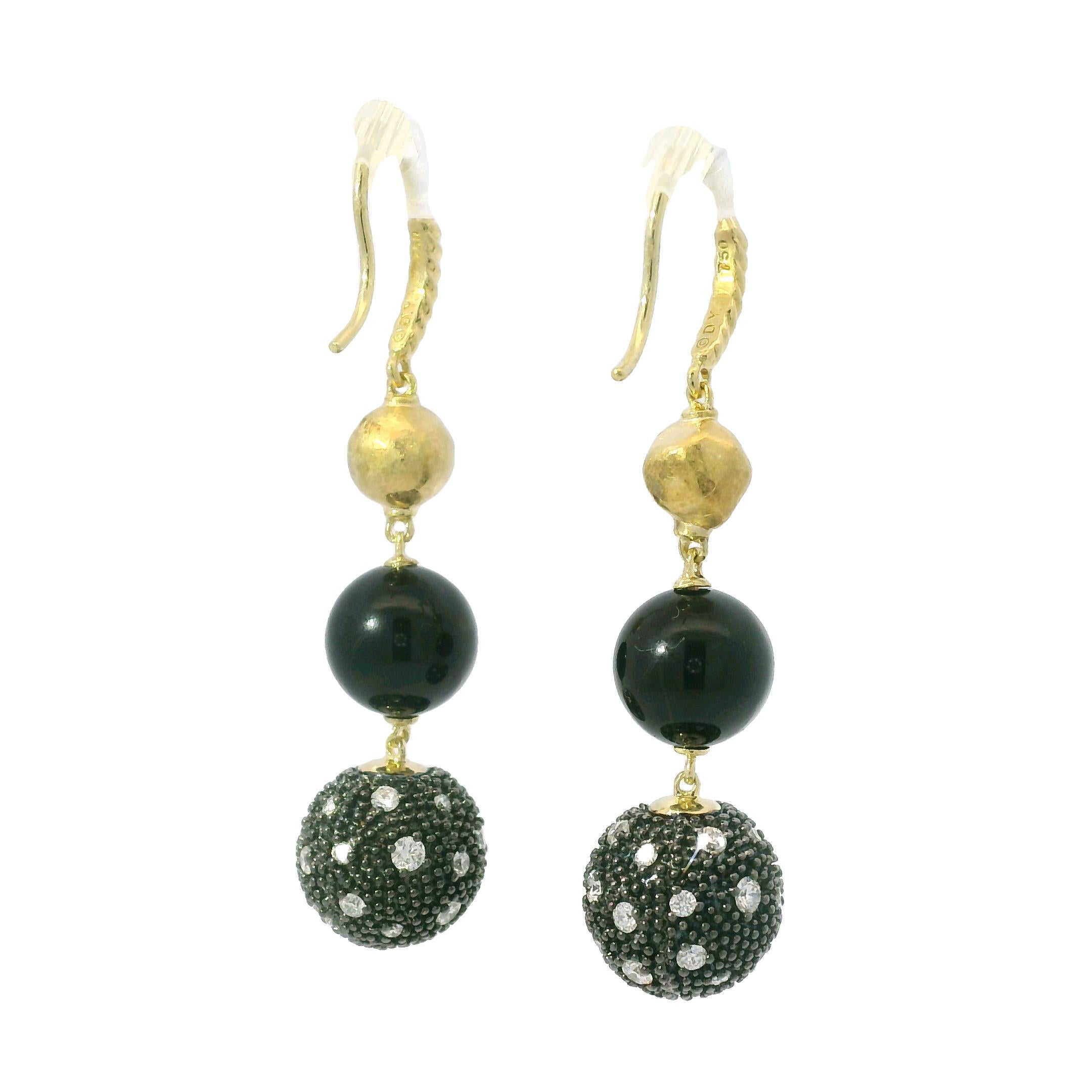 Taglio rotondo David Yurman Orecchini a goccia Midnight Melange con diamanti e onice 18 carati In magazzino in vendita