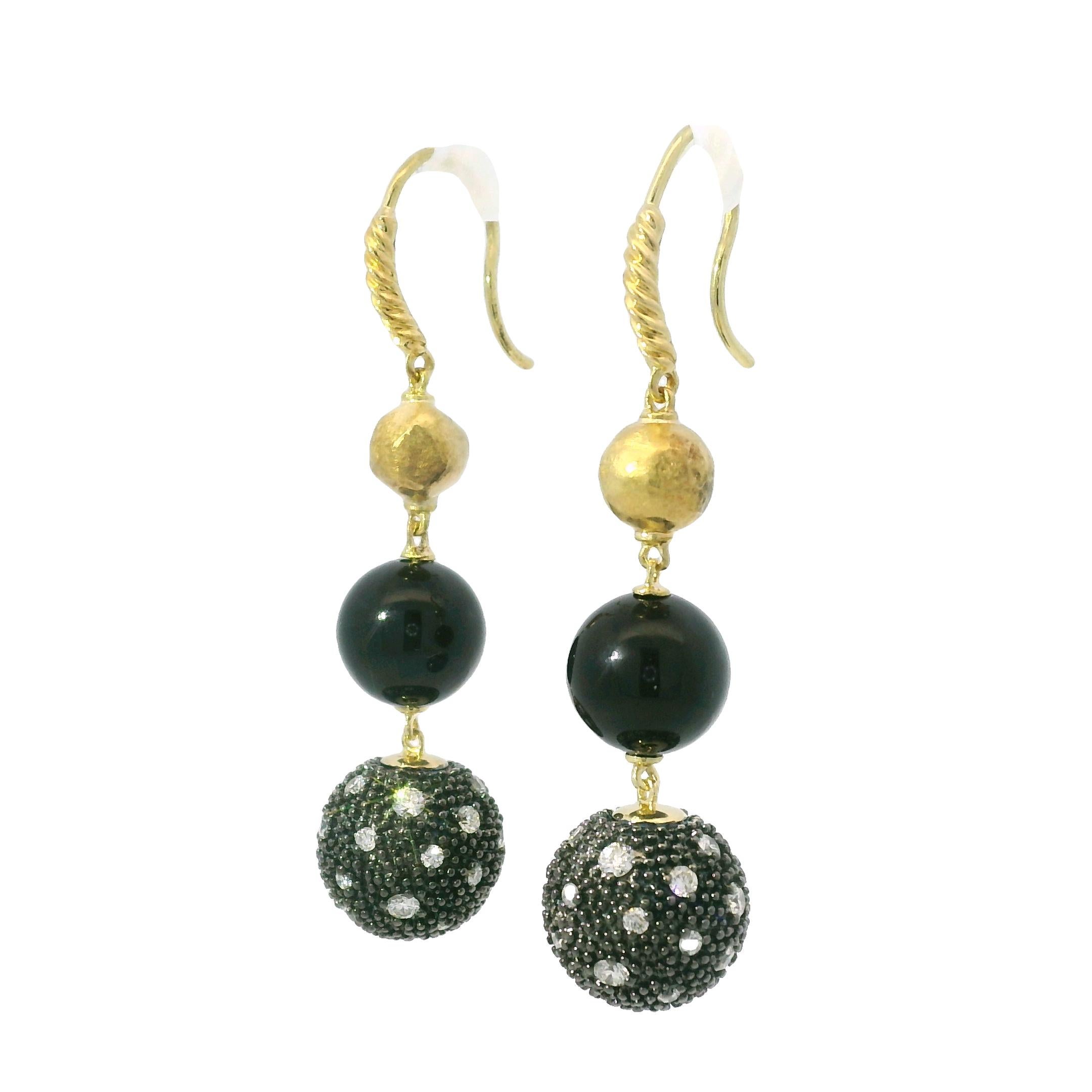 Donna David Yurman Orecchini a goccia Midnight Melange con diamanti e onice 18 carati In magazzino in vendita