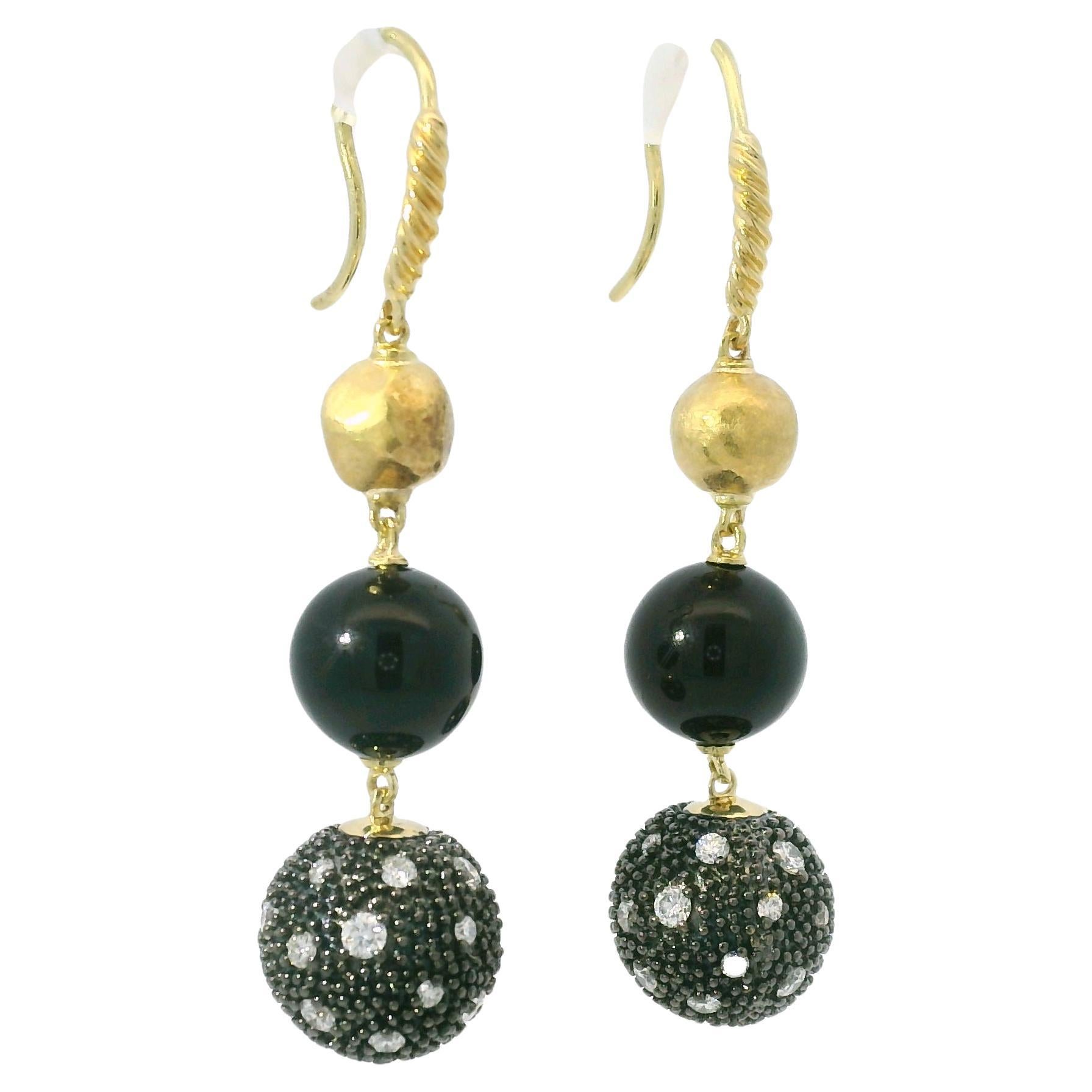 David Yurman Midnight Melange Diamond & Onyx 18-Karat Drop Earrings In Stock