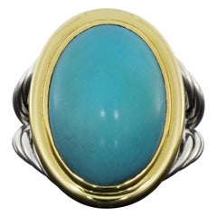 David Yurman Silver & Gold Oval Turquoise Cable Split Shank Ring