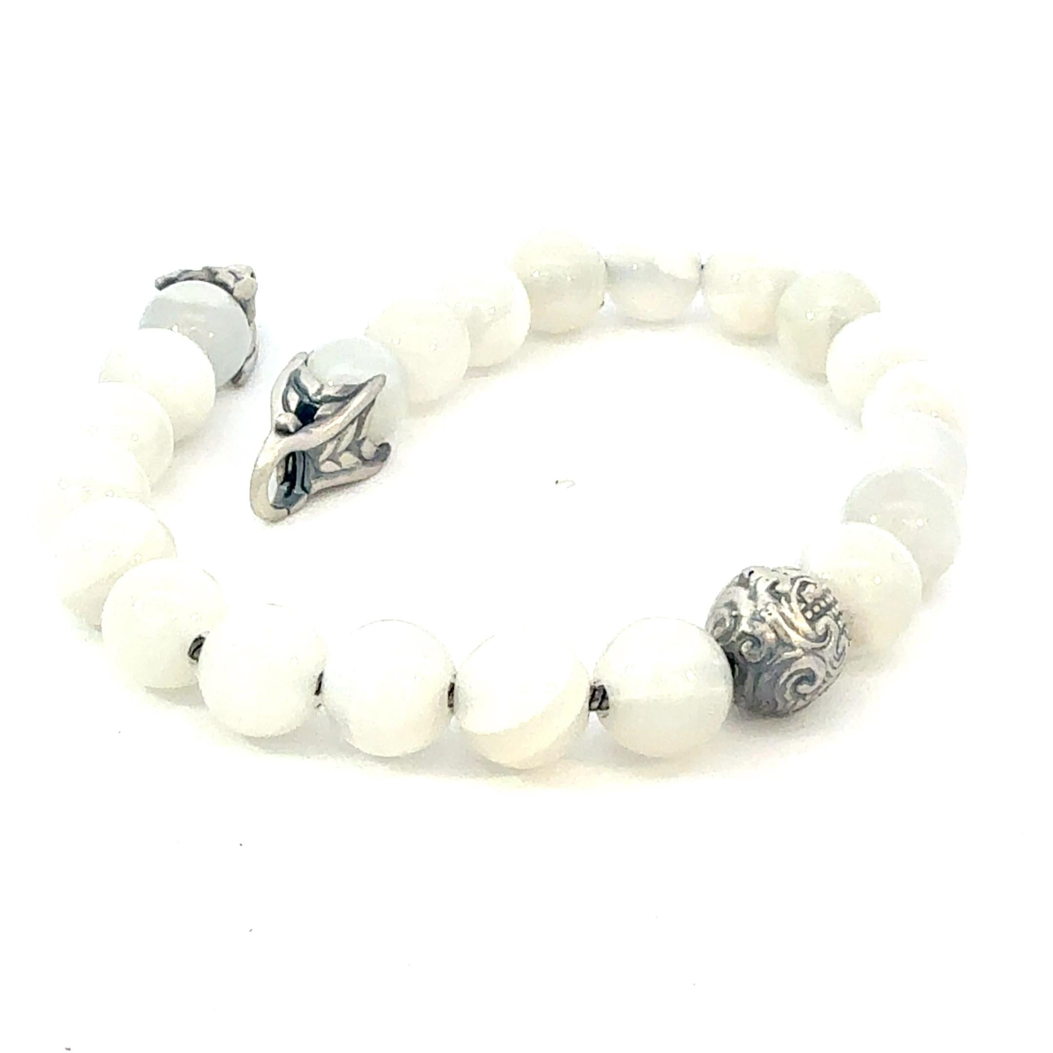 Auténtico David Yurman Pulsera de bolas de piedra lunar grabadas 8