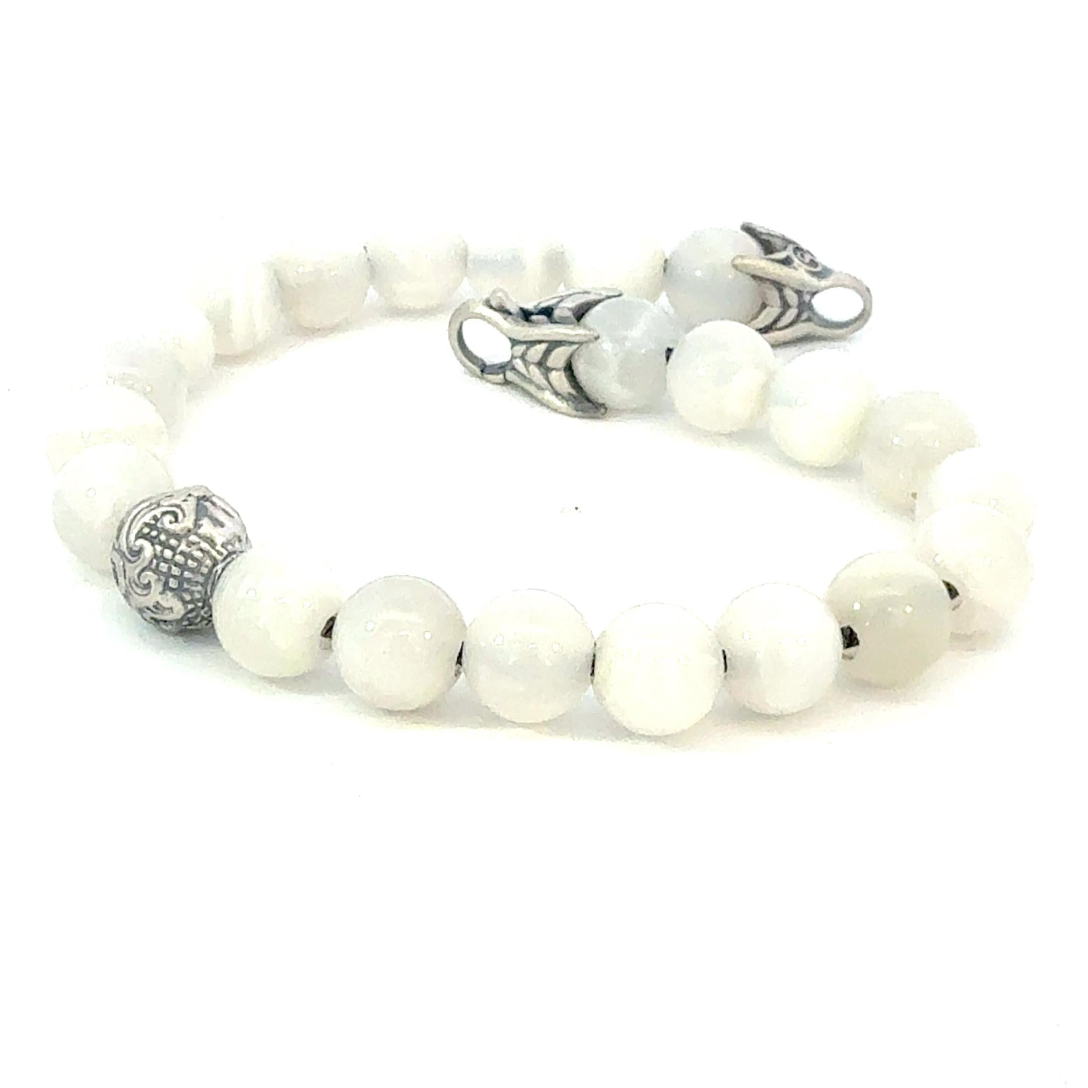 David Yurman Pulsera de bolas con piedra lunar grabada 8