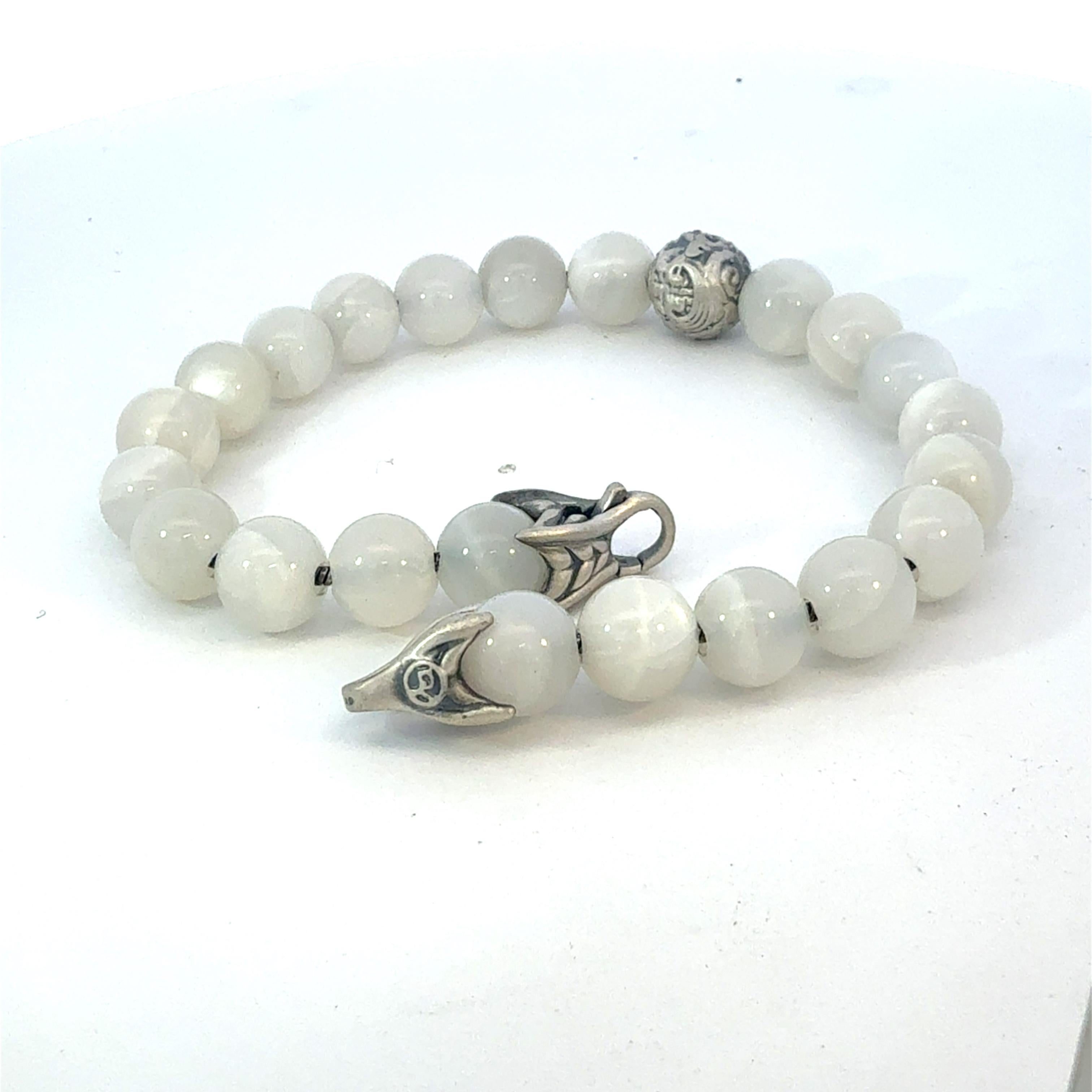 David Yurman Pulsera de bolas con piedra lunar grabada 8