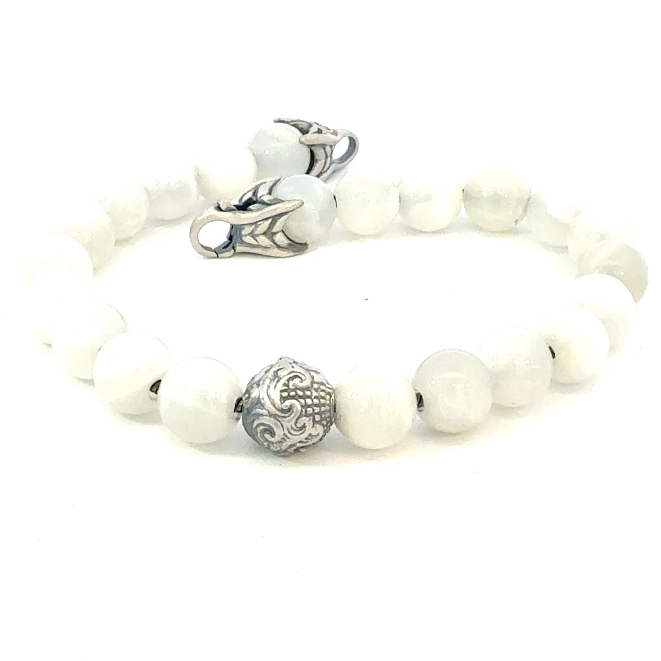 David Yurman Moonstone Engraved Bead Bracelet 8" Sterling Silver Estate