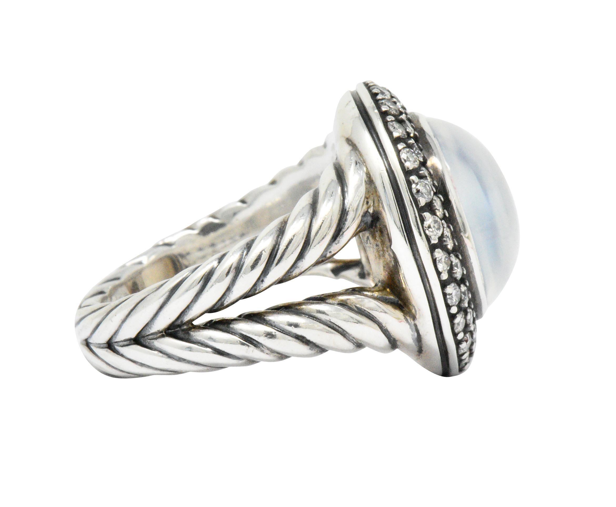 Women's or Men's David Yurman Moonstone Quartz .65 Carat Diamond Cable Twist Sterling Silver Ring