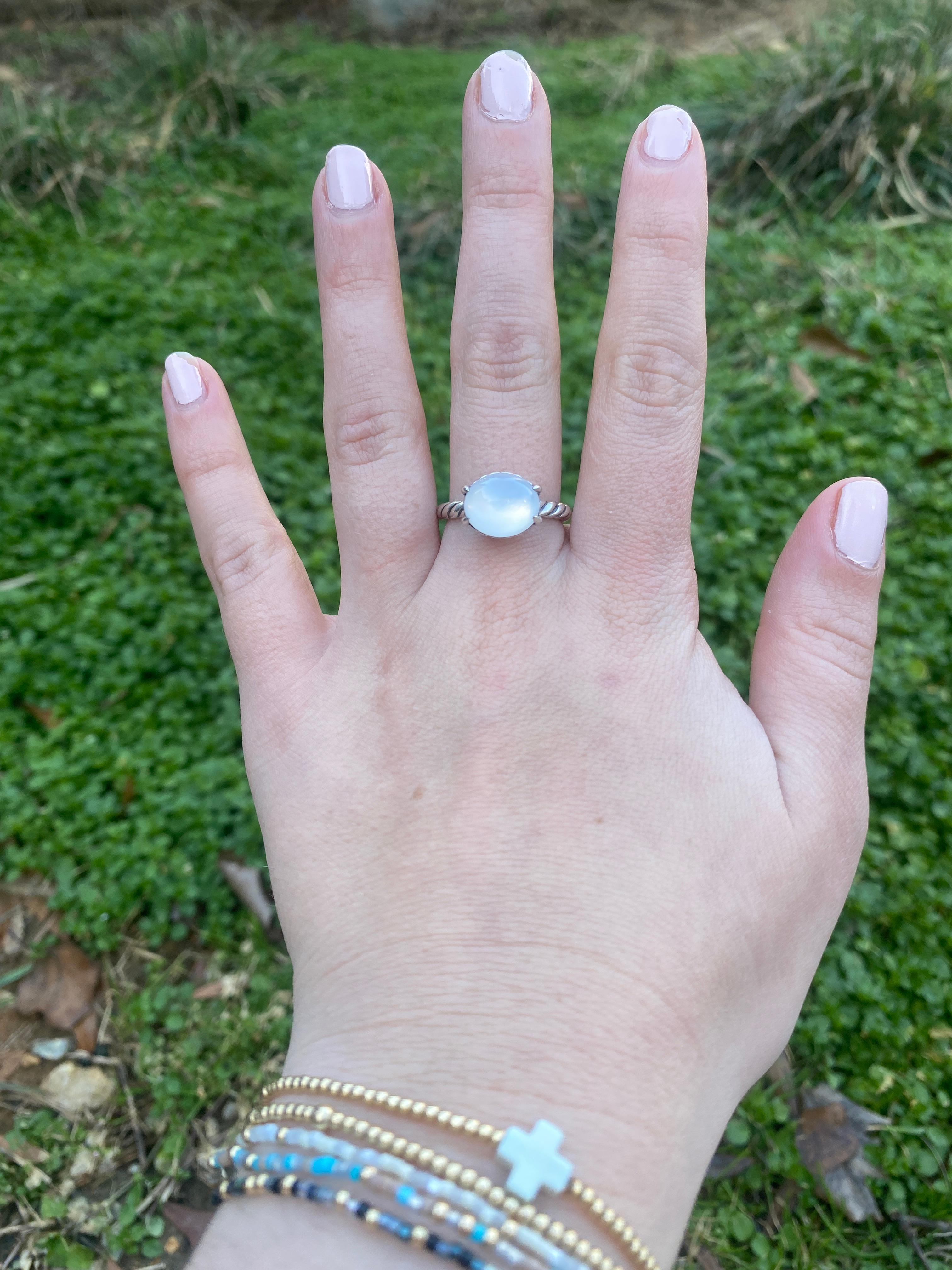 David Yurman Moonstone Ring, Sterling Silver, Ring Size 8.25 1