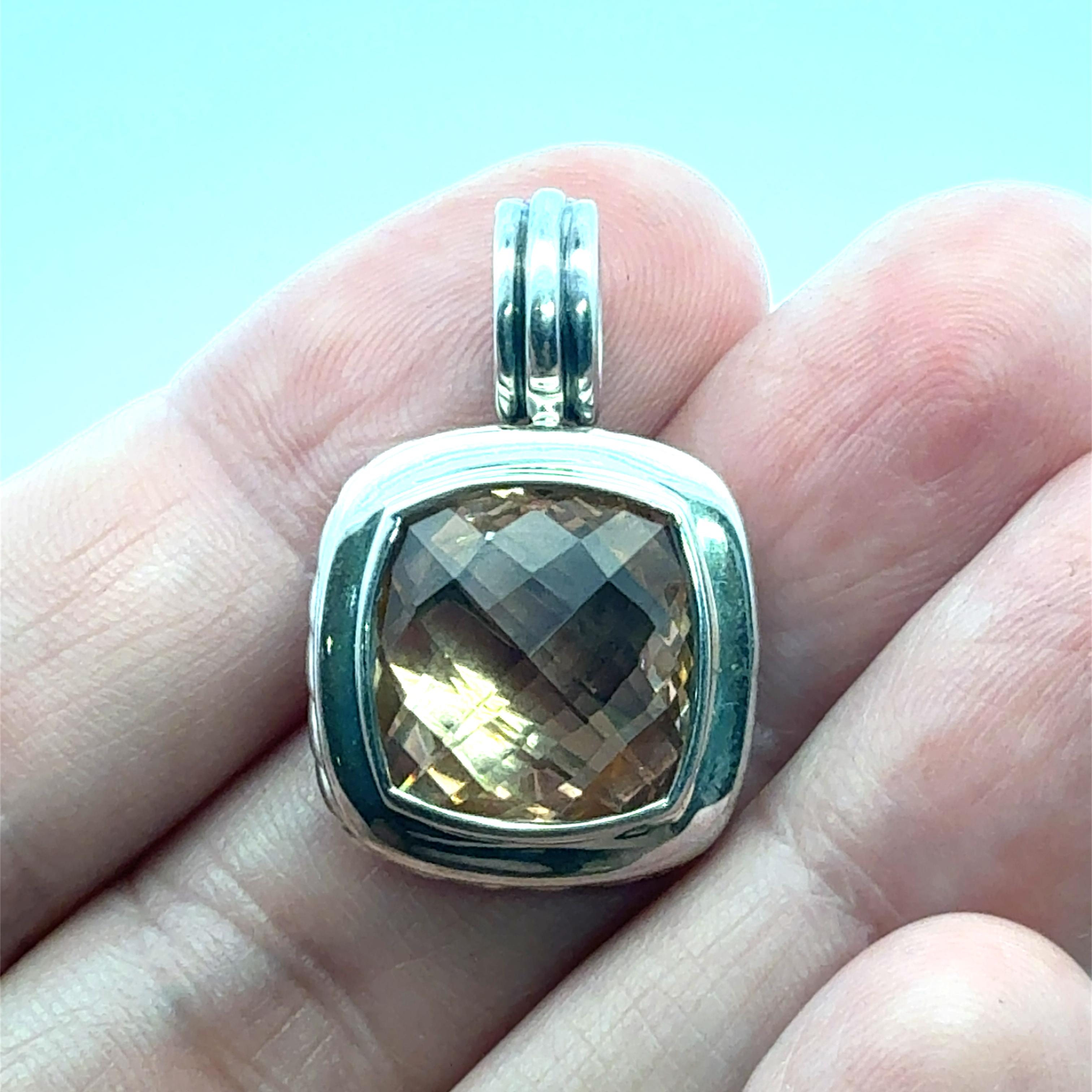 David Yurman Morganite Albion Pendant 14 mm Sterling Silver Estate In Good Condition For Sale In Brooklyn, NY