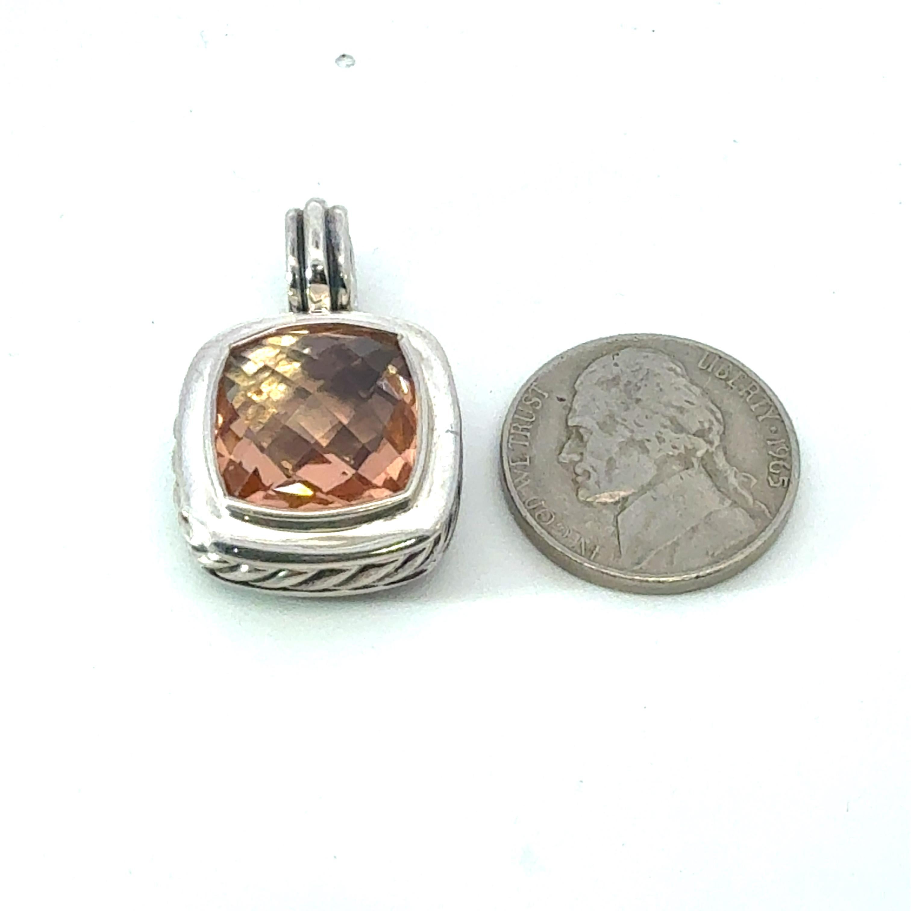 David Yurman Morganite Albion Pendant 14 mm Sterling Silver Estate For Sale 1