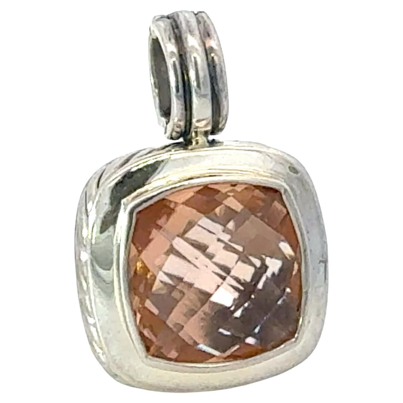 David Yurman Morganite Albion Pendant 14 mm Sterling Silver Estate