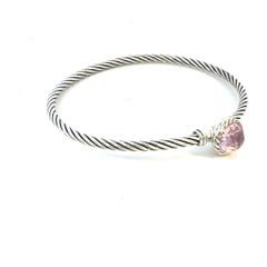 David Yurman Morganite Cuff Bracelet Size M 7.5" 3 mm Sterling Silver Estate