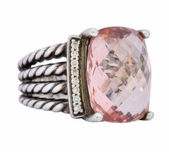 David Yurman Morganite Diamond Sterling Silver Large Cable Ring
