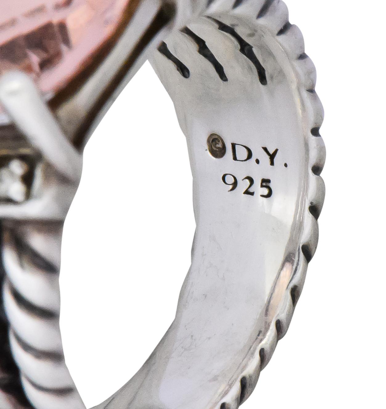 Women's or Men's David Yurman Morganite Diamond Sterling Silver Large Cable Ring
