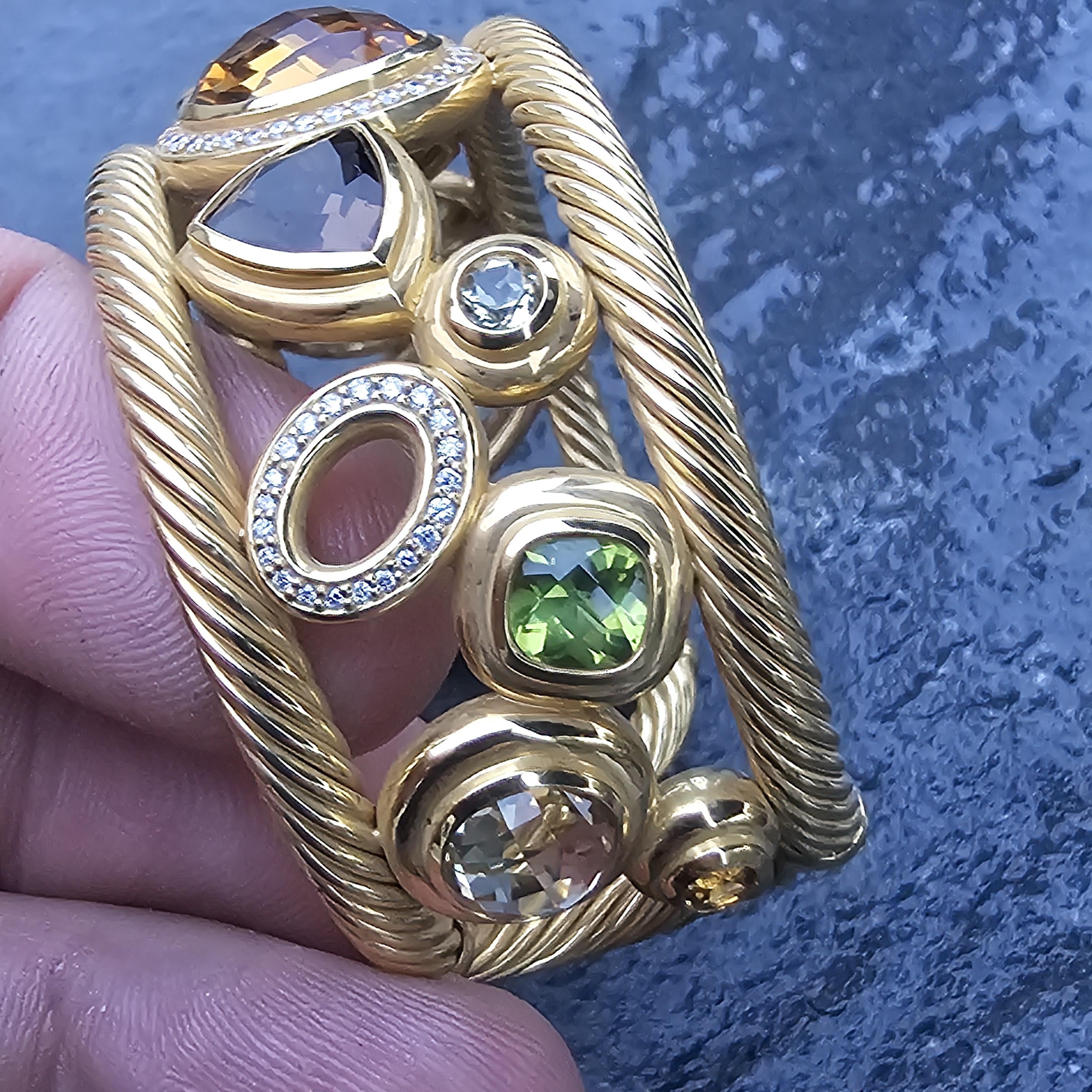 David Yurman Mosaic Bangle Cuff Bracelet 18k Yellow Gold Diamond 63.1g 6.5