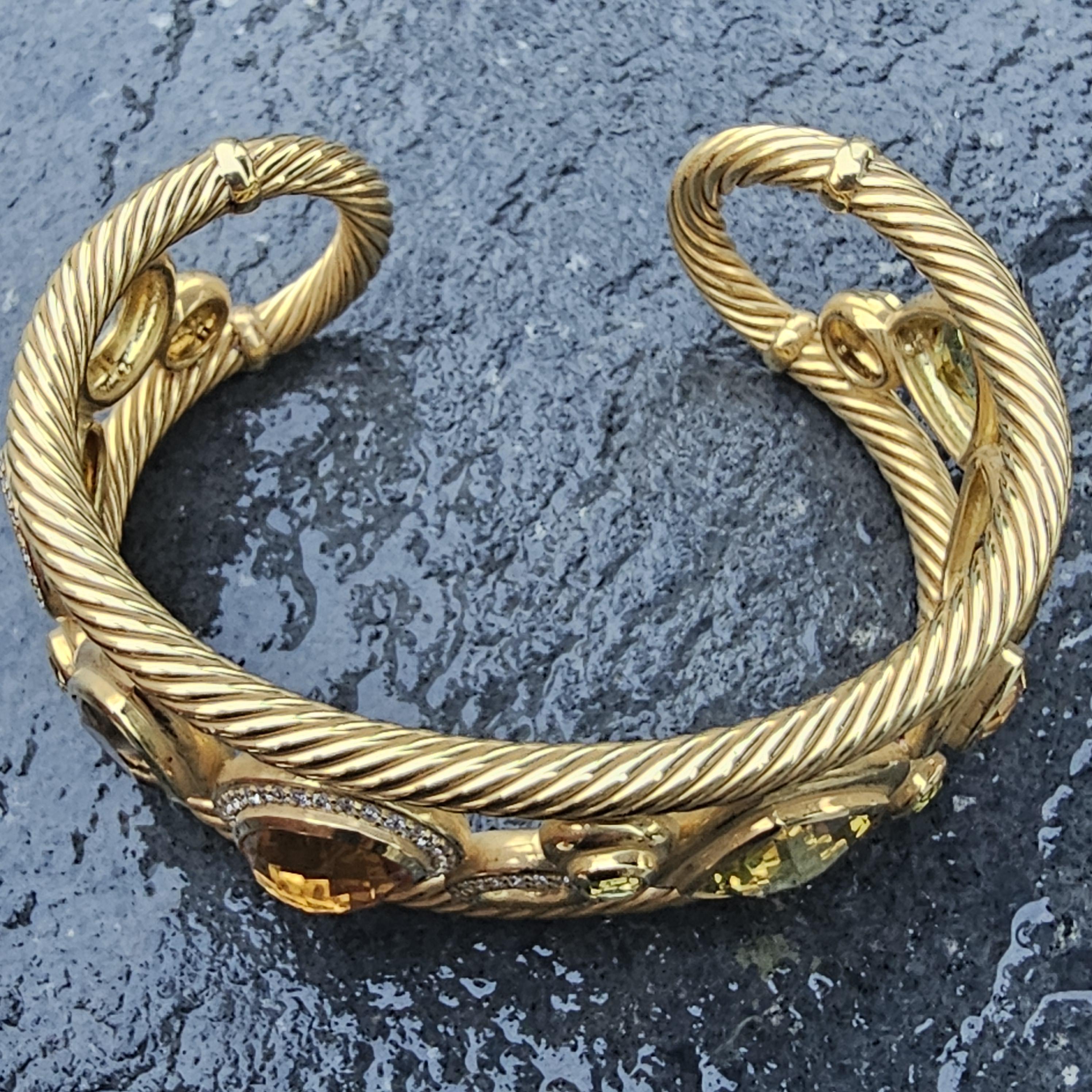 David Yurman Mosaic Bangle Cuff Bracelet 18k Yellow Gold Diamond 63.1g 6.5
