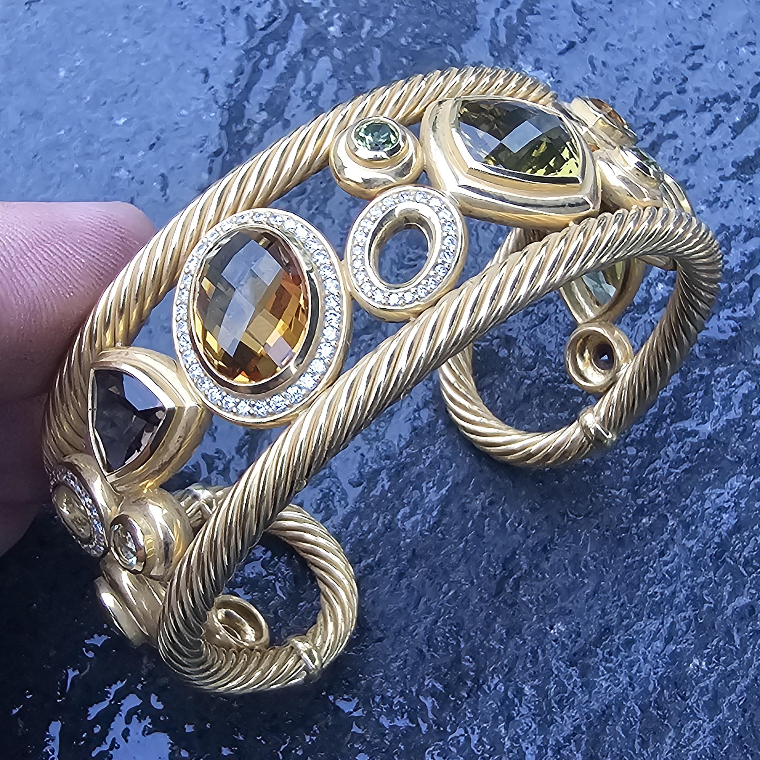 David Yurman Mosaic Bangle Cuff Bracelet 18k Yellow Gold Diamond 63.1g 6.5