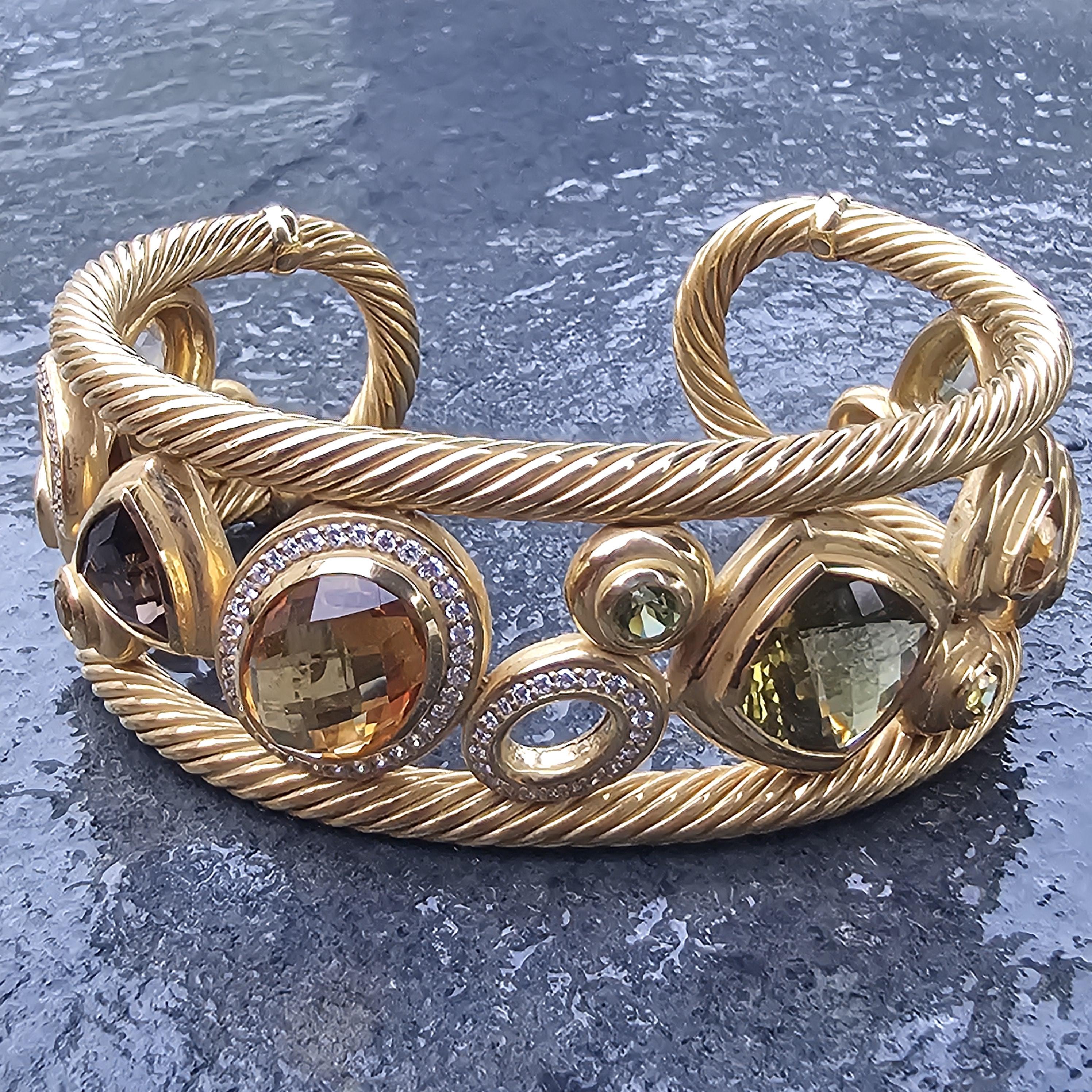 David Yurman Mosaic Bangle Cuff Bracelet 18k Yellow Gold Diamond 63.1g 6.5