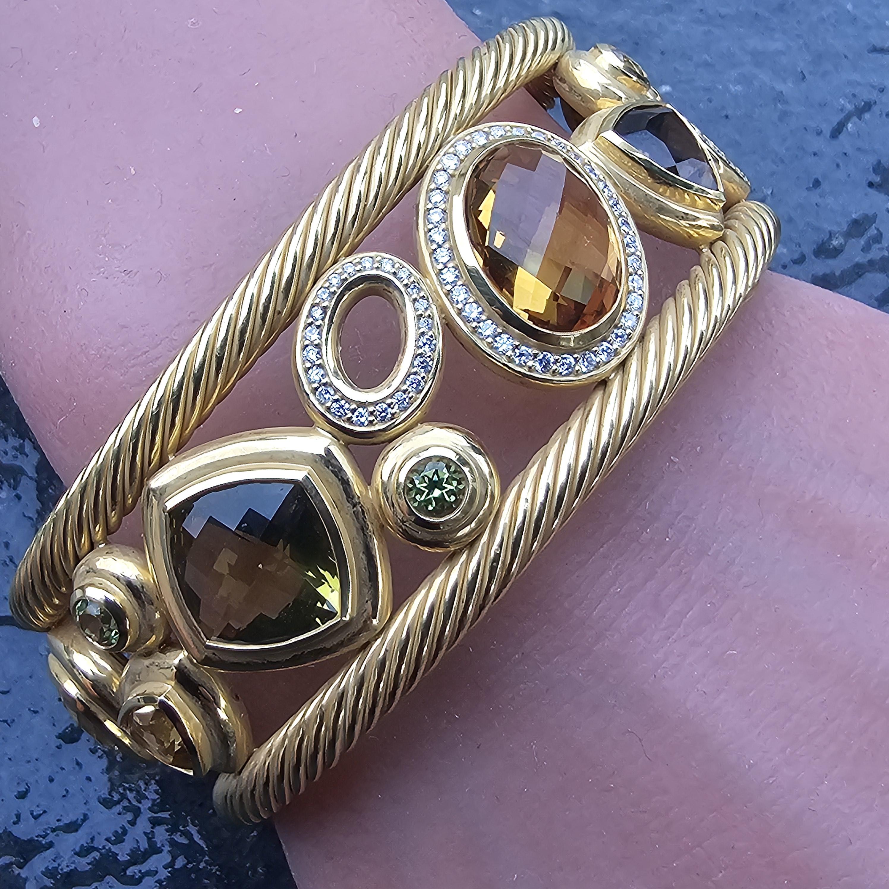 David Yurman Mosaic Bangle Cuff Bracelet 18k Yellow Gold Diamond 63.1g 6.5