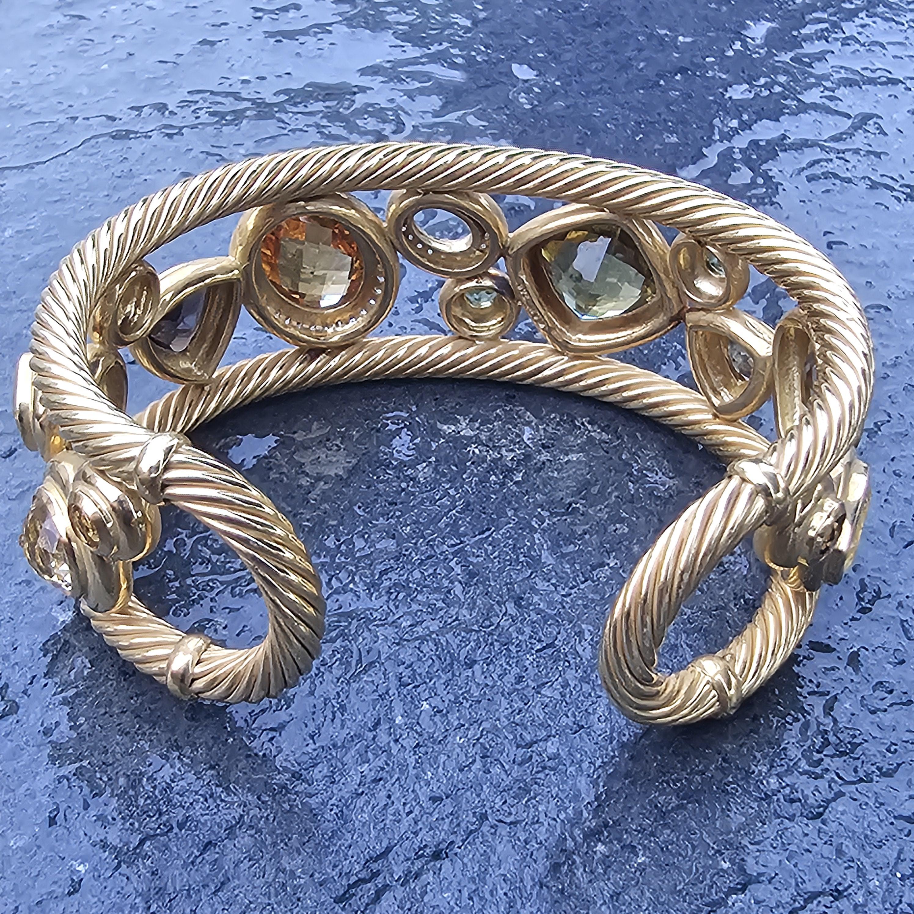 David Yurman Mosaic Bangle Cuff Bracelet 18k Yellow Gold Diamond 63.1g 6.5
