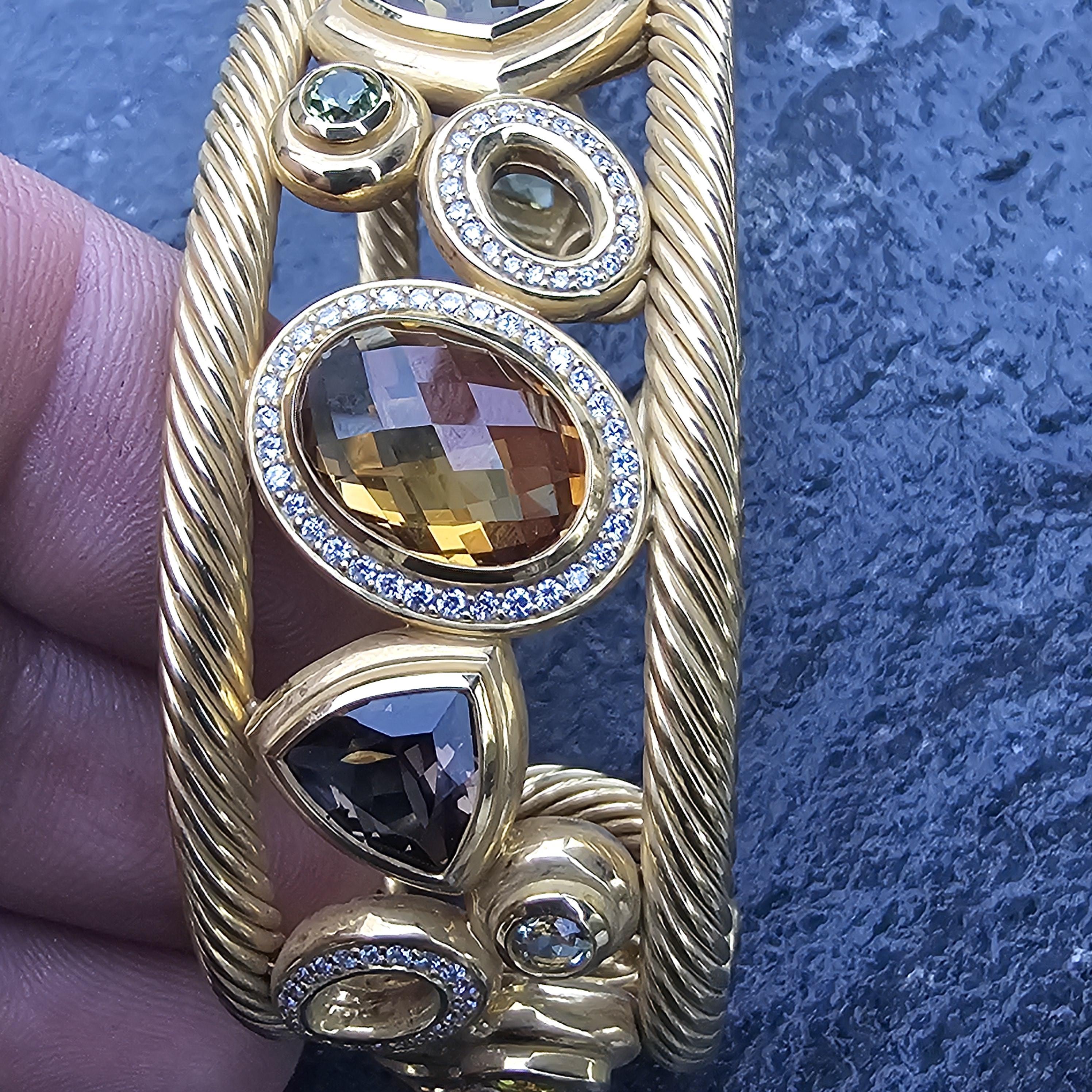 David Yurman Mosaic Bangle Cuff Bracelet 18k Yellow Gold Diamond 63.1g 6.5