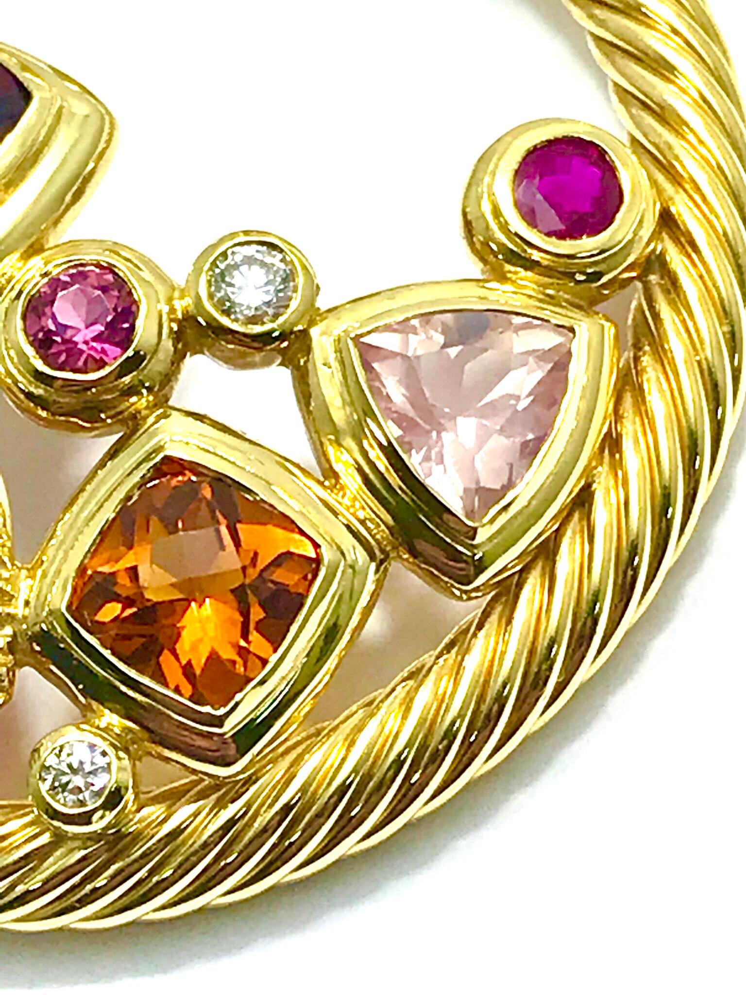 David Yurman Mosaic Diamond and Multi Gemstone Yellow Gold Pendant and Chain 4