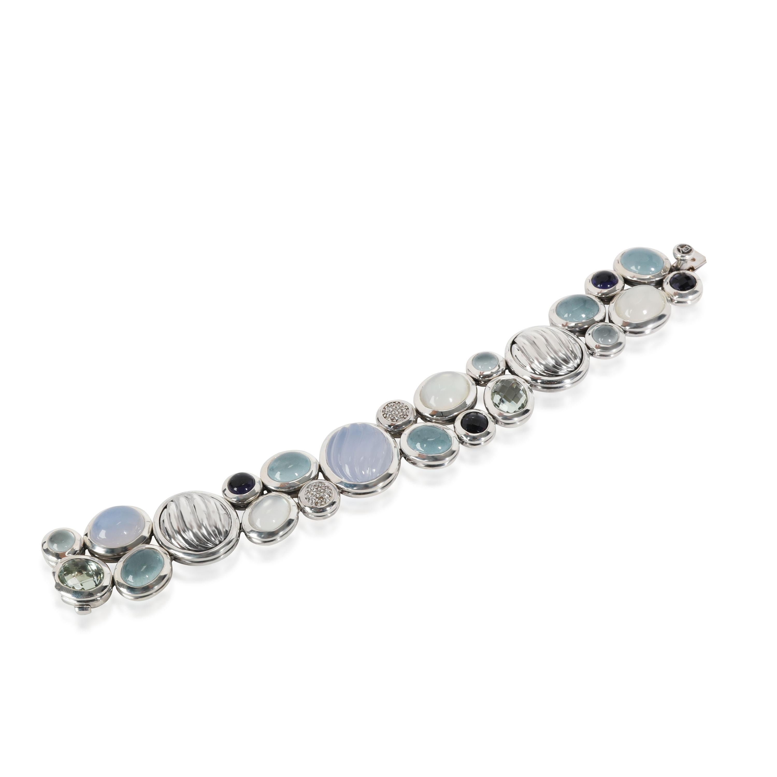 David Yurman Mosaic Mixed Gemstones Bracelet in Sterling Silver 0.20 Ctw Diamond In Excellent Condition In New York, NY