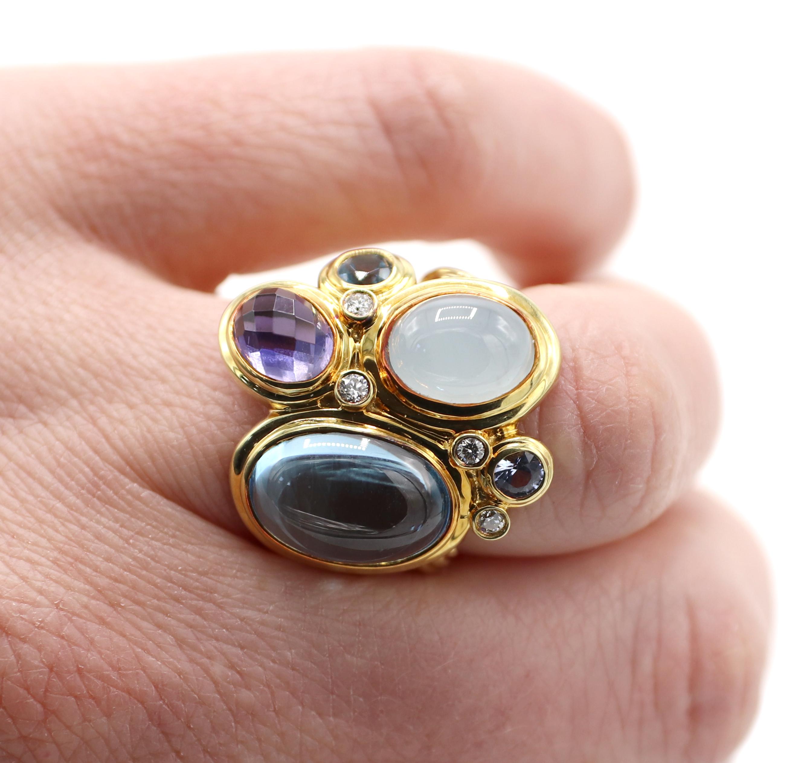 Modern David Yurman Mosaic Yellow Gold Gemstone & Diamond Cluster Ring