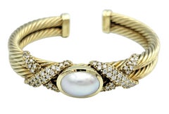 David Yurman Perlmutt und Diamanten Kabel Manschette Armband in 14K Gelbgold