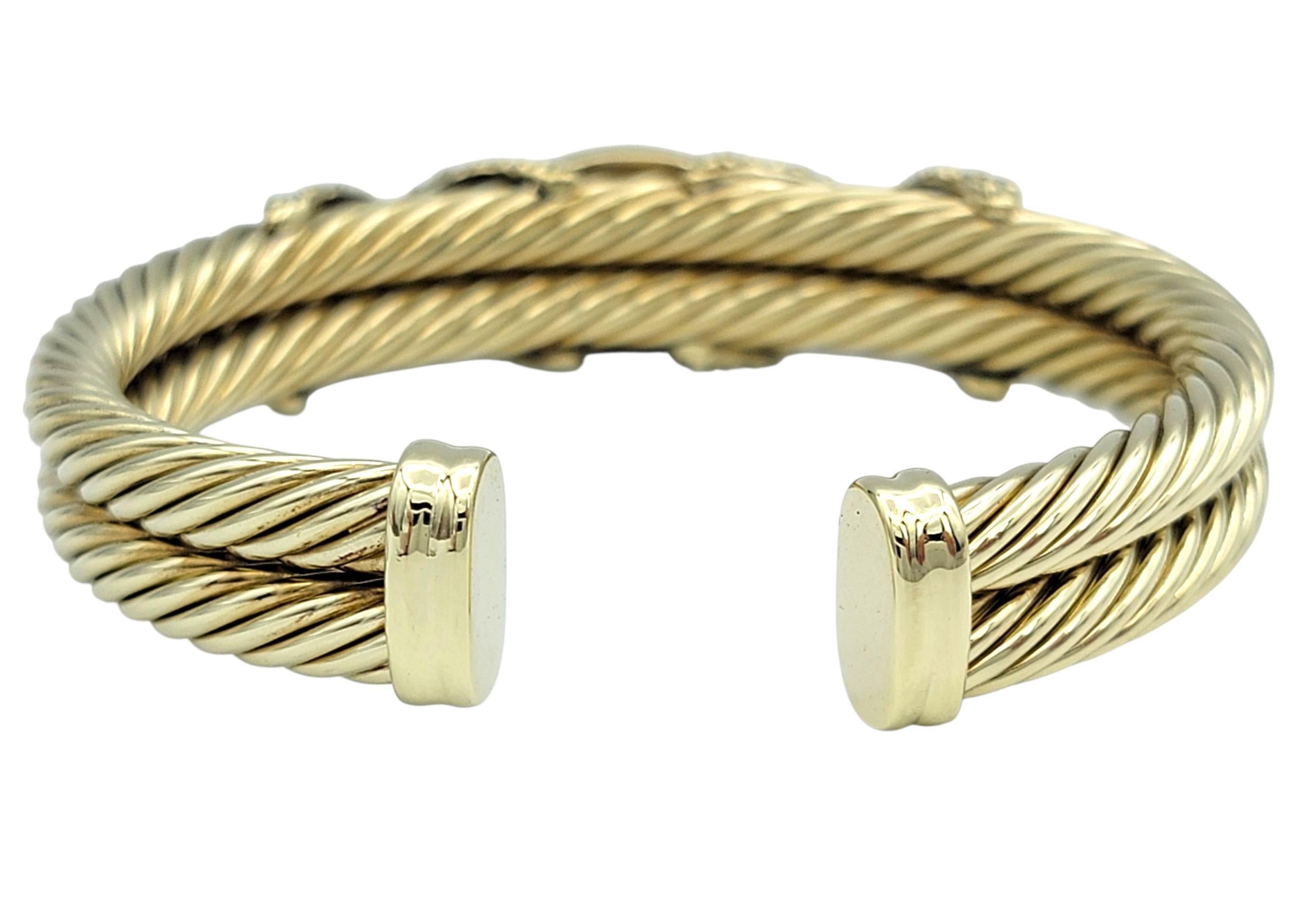 Contemporain David Yurman Bracelet manchette en nacre et diamants en or jaune 14K en vente