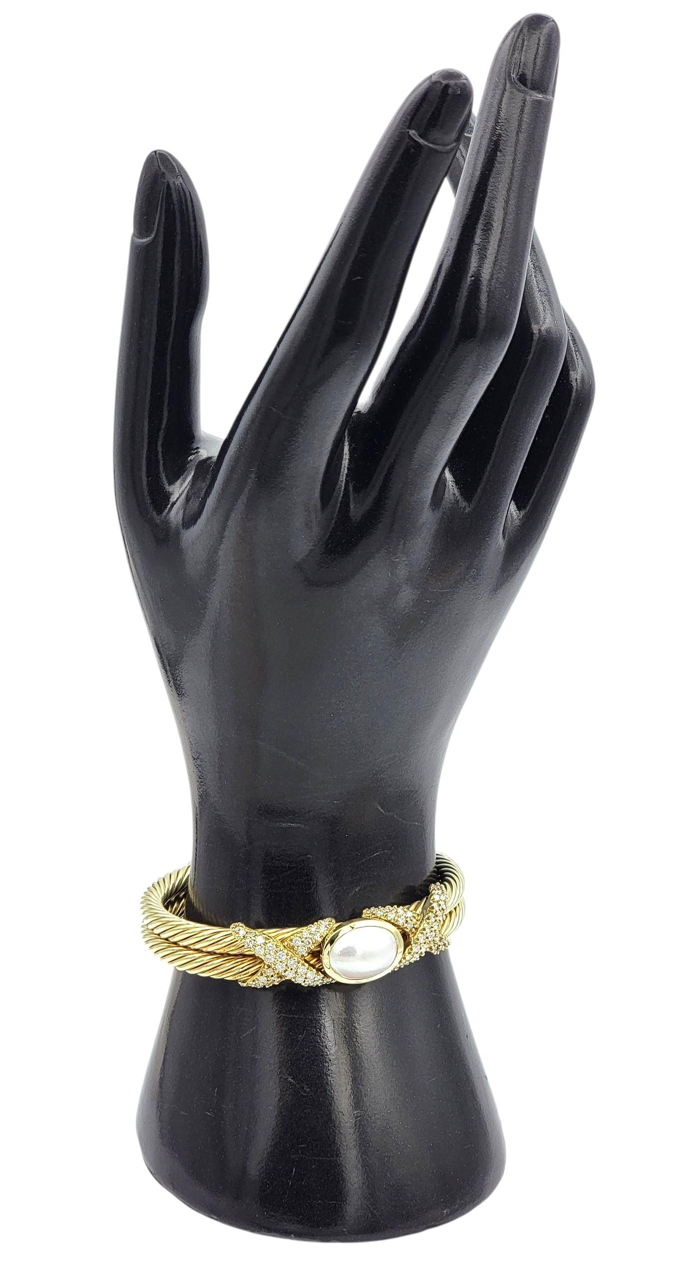 David Yurman Bracelet manchette en nacre et diamants en or jaune 14K Pour femmes en vente