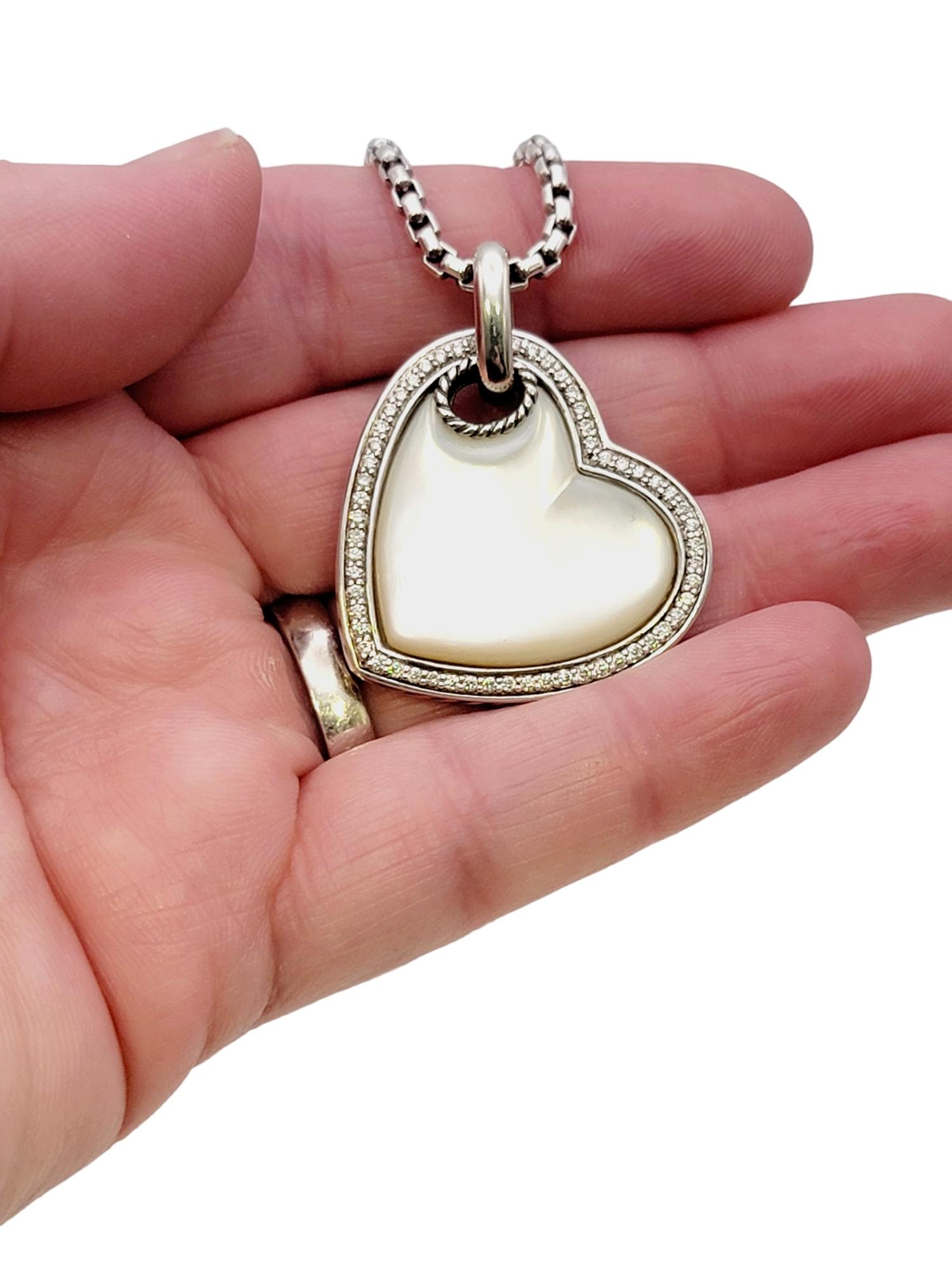 David Yurman Mother of Pearl and Diamond Heart Pendant Sterling Silver Necklace 3