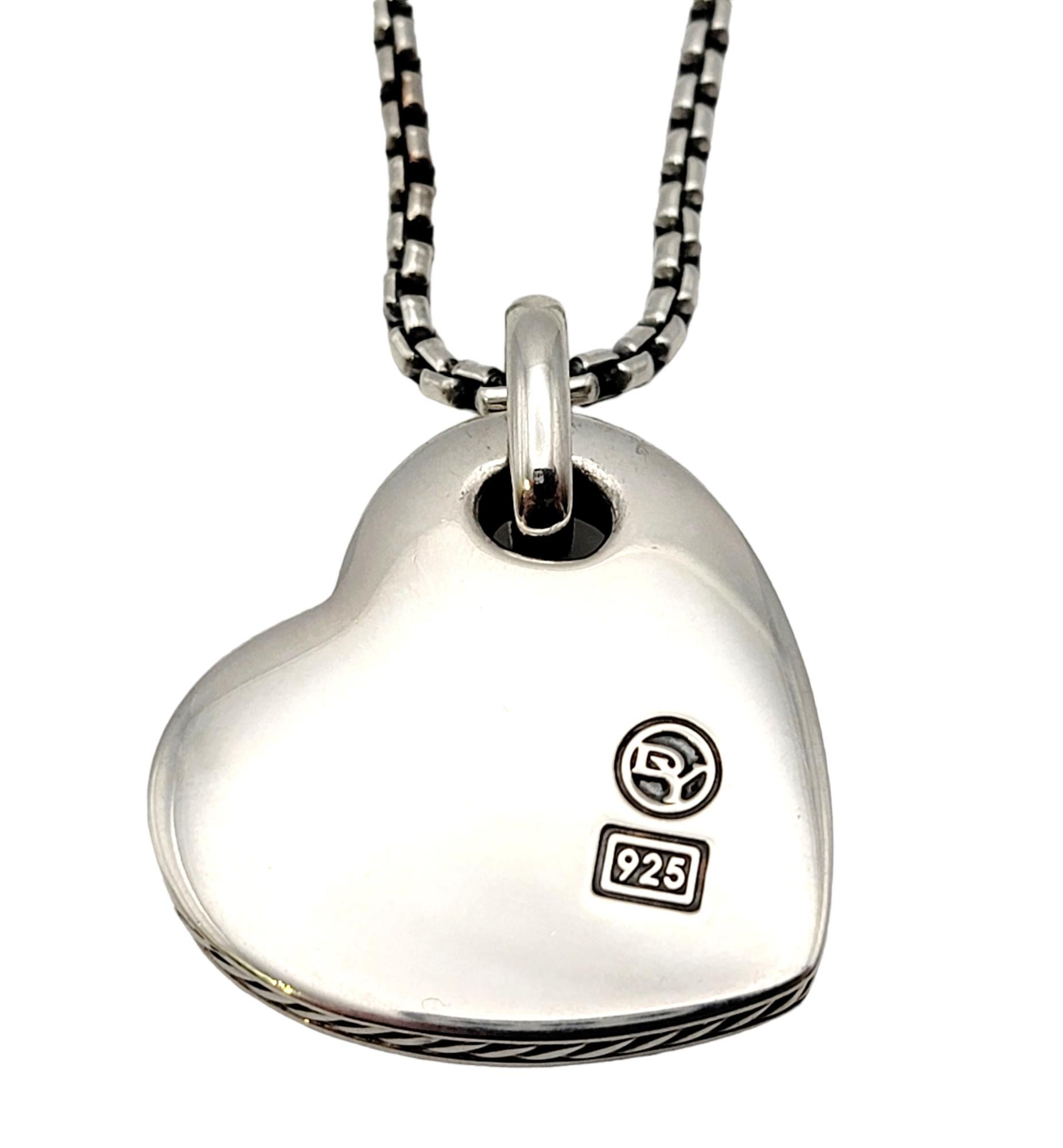 David Yurman Mother of Pearl and Diamond Heart Pendant Sterling Silver Necklace In Good Condition In Scottsdale, AZ